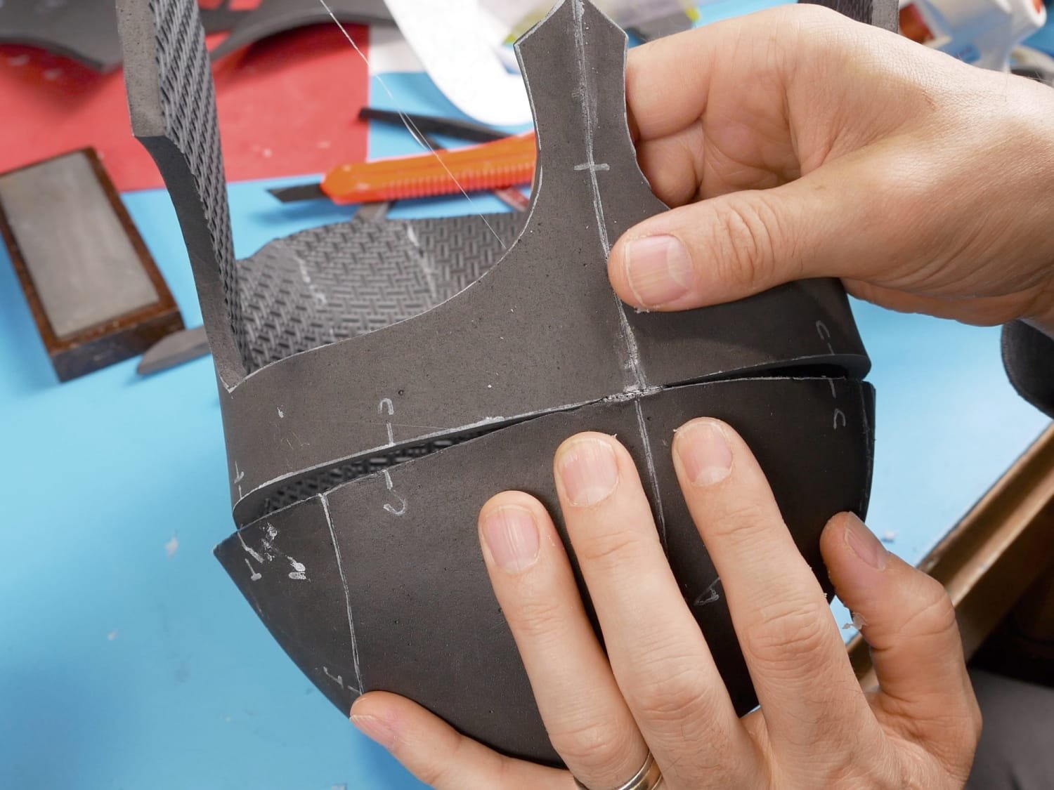 tacking the front of the helmet on