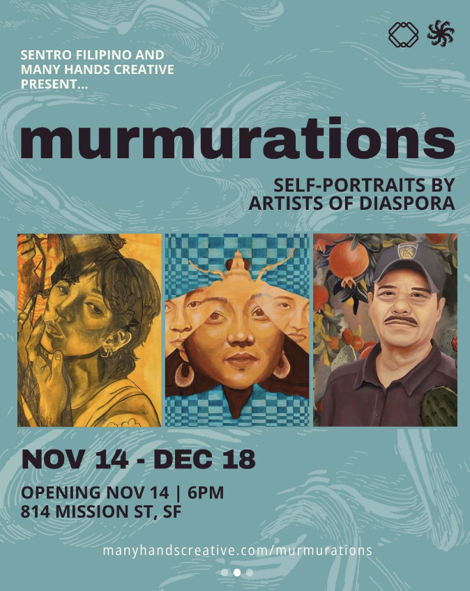 A flyer for the exhibition "Murmerations - self portraits by artists of diaspora" curated by Many Hands Creative.