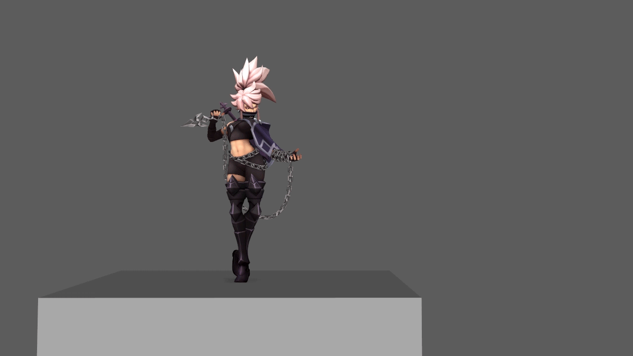 Reina the assassin character from Rushdown Revolt who can swap between her Blade & Chain stances to access two completely different movesets.