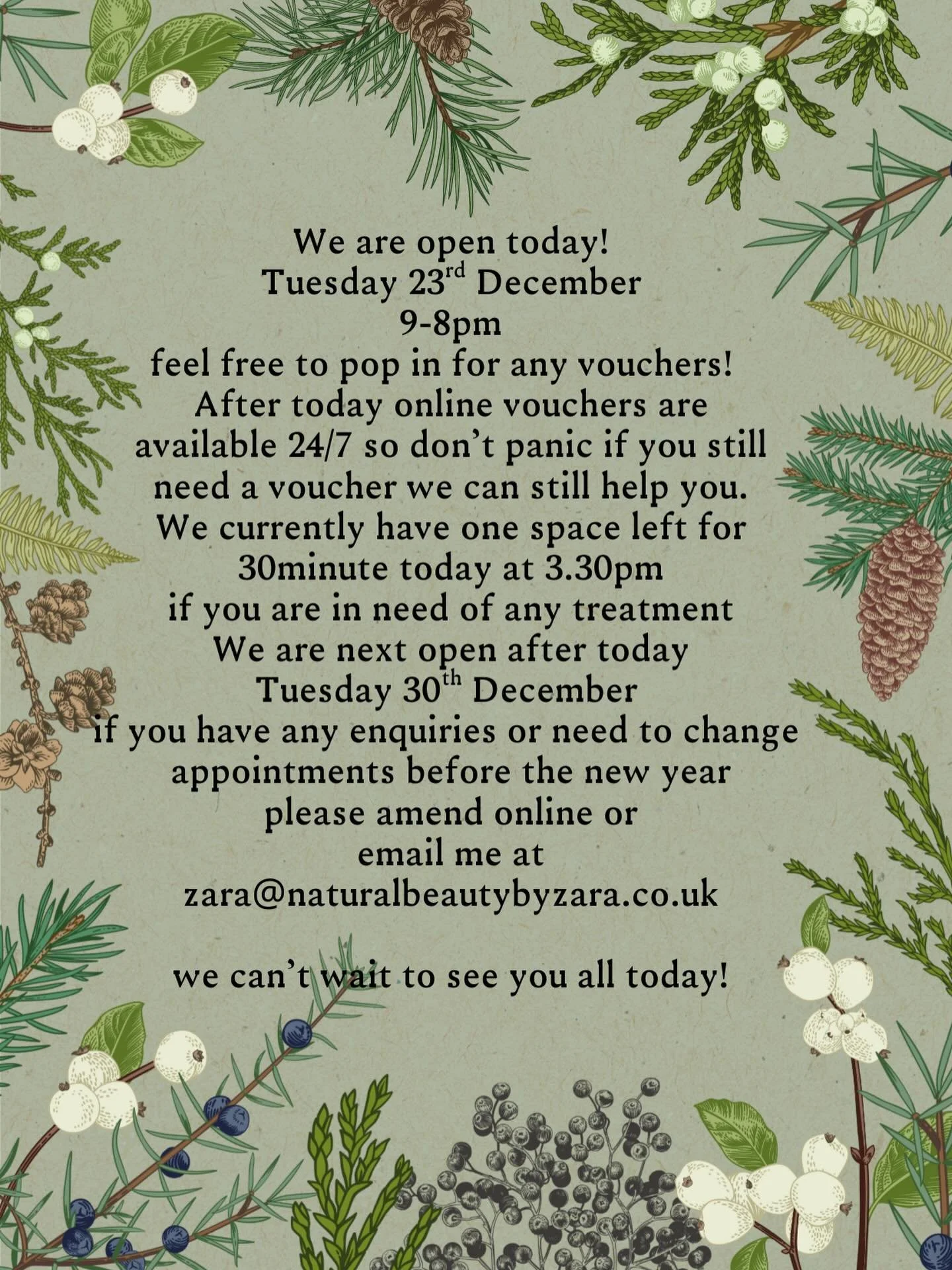 For all your mast minute Christmas shopping we are open 9-8pm today ✨🎄✨ @naturalbeautybexhill