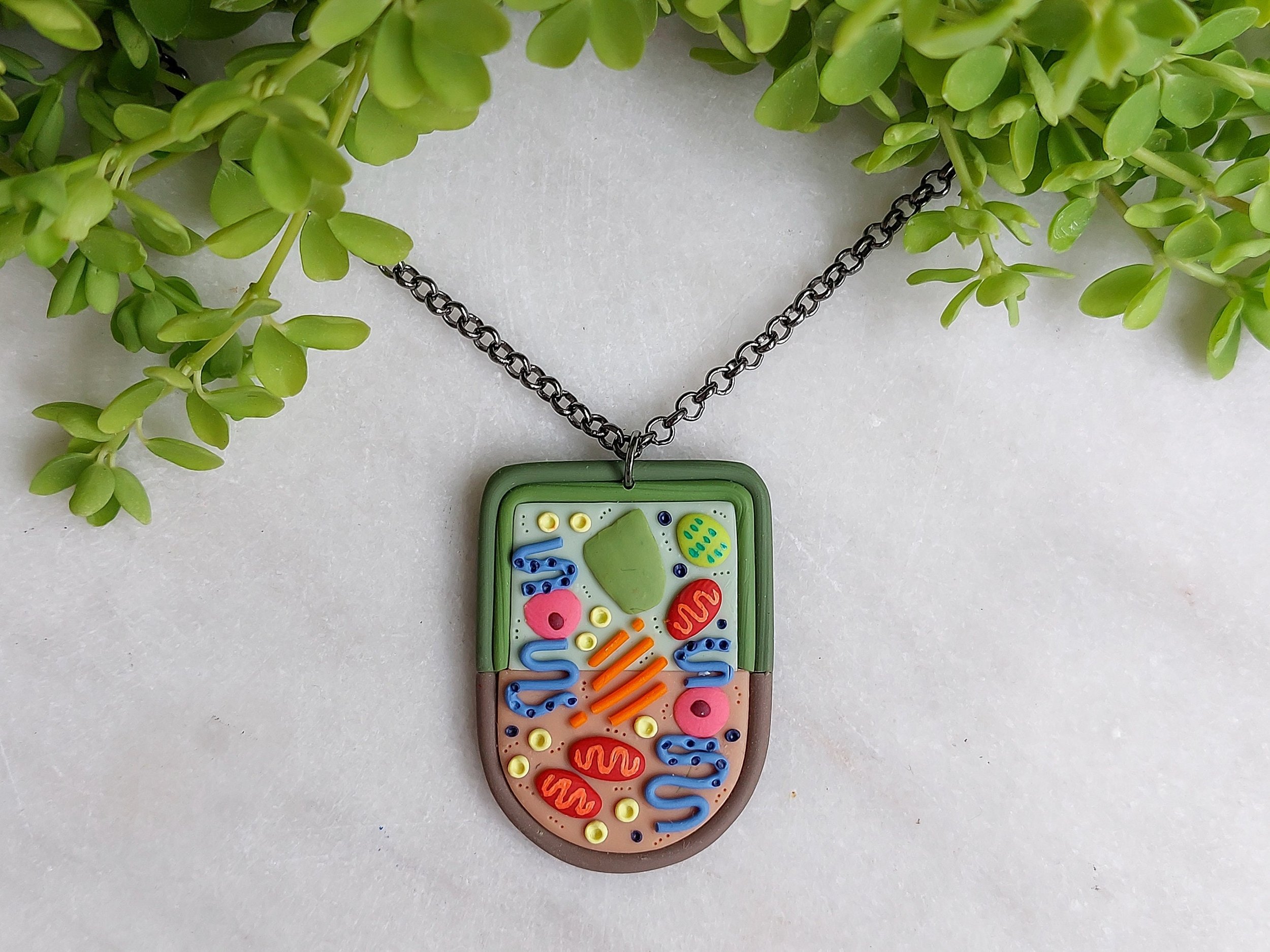 Handmade Plant and Animal Cell Pendant Necklace for Scientist and Teacher by Woodsmoke and Willow