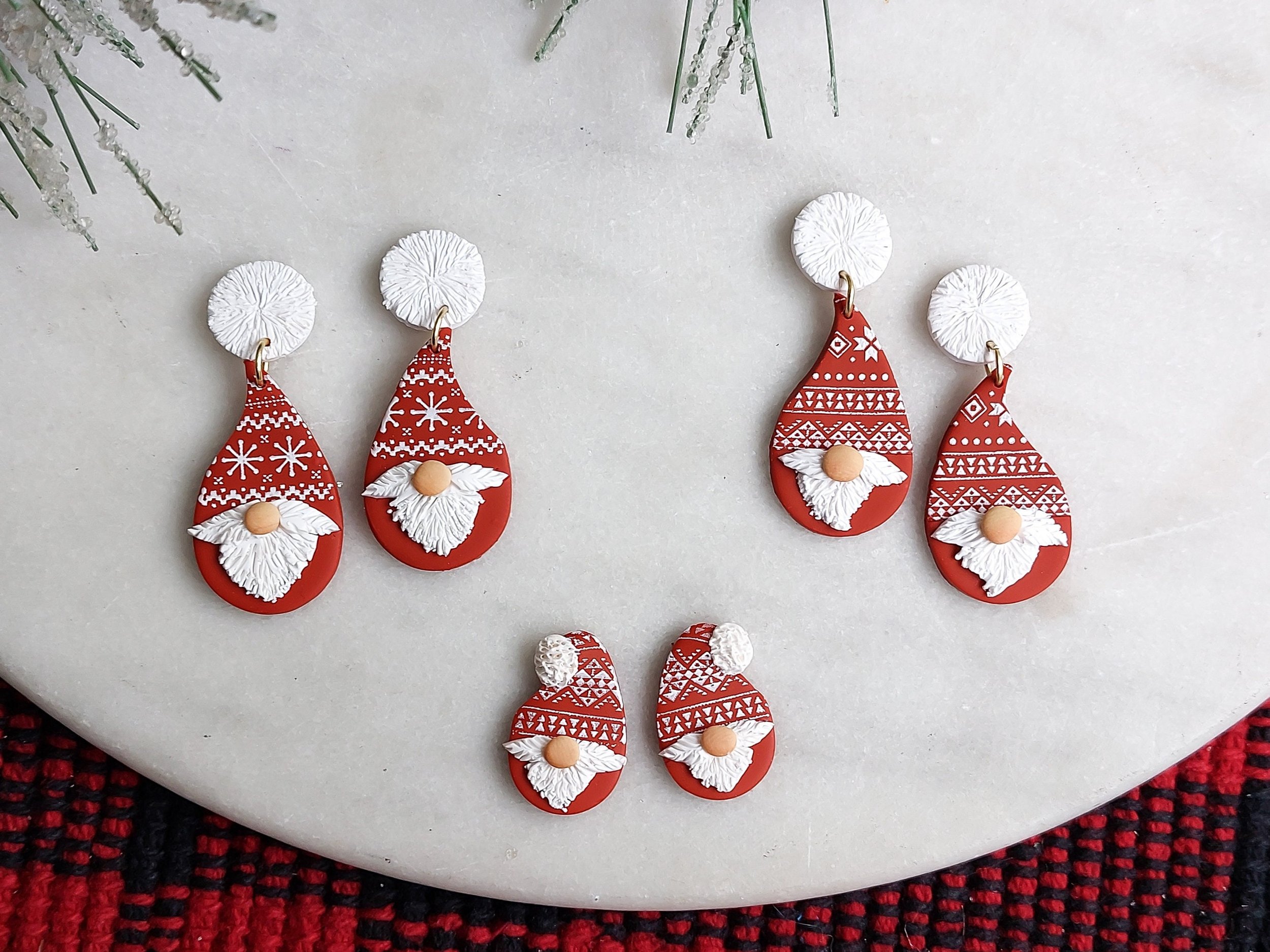 Handmade Gnome in Nordic Inspired Hat Earrings, Polymer Clay and Titanium by Woodsmoke and Willow