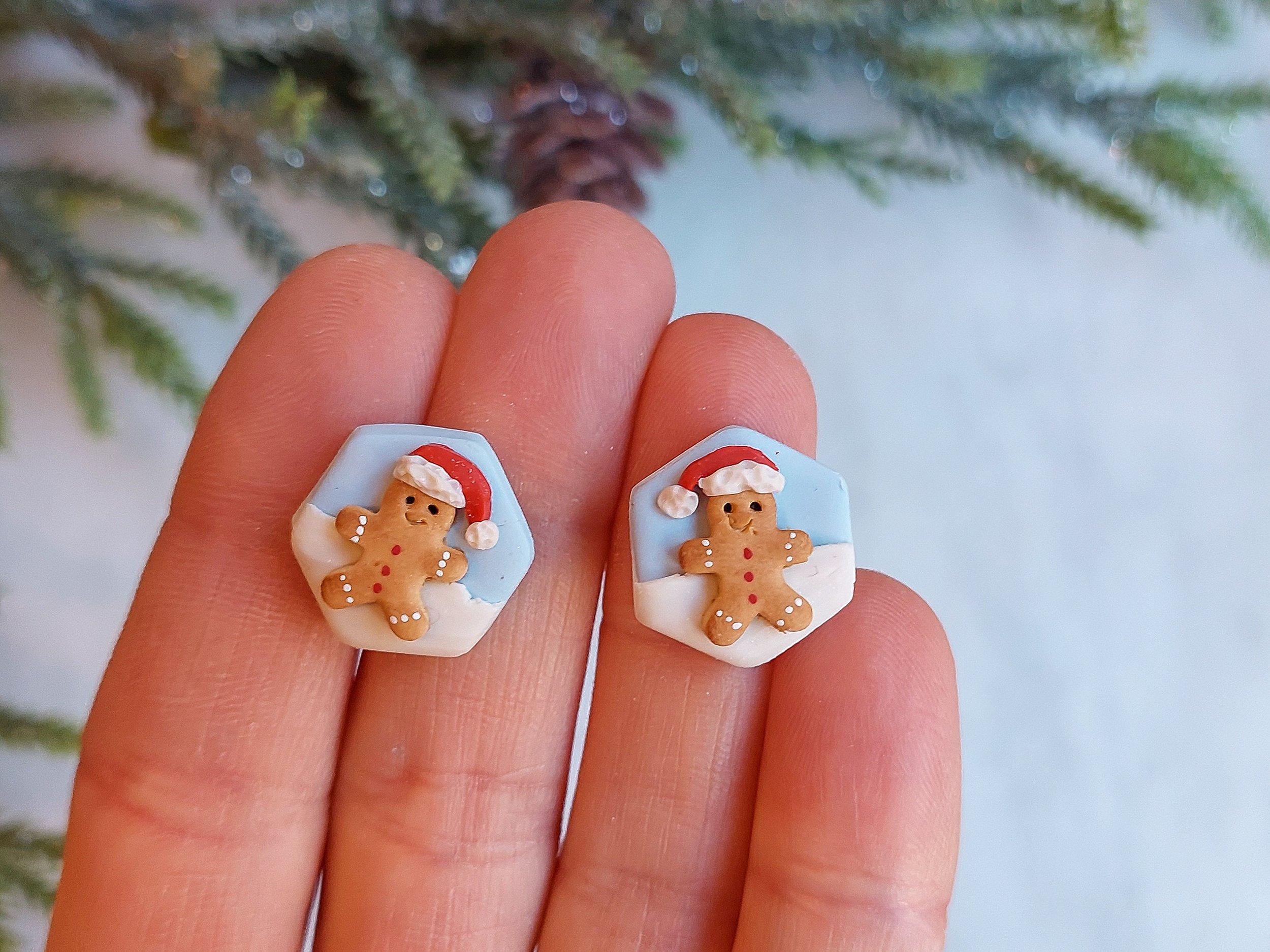 Handmade Holiday Stud Earrings, Polymer Clay and Titanium by Woodsmoke and Willow