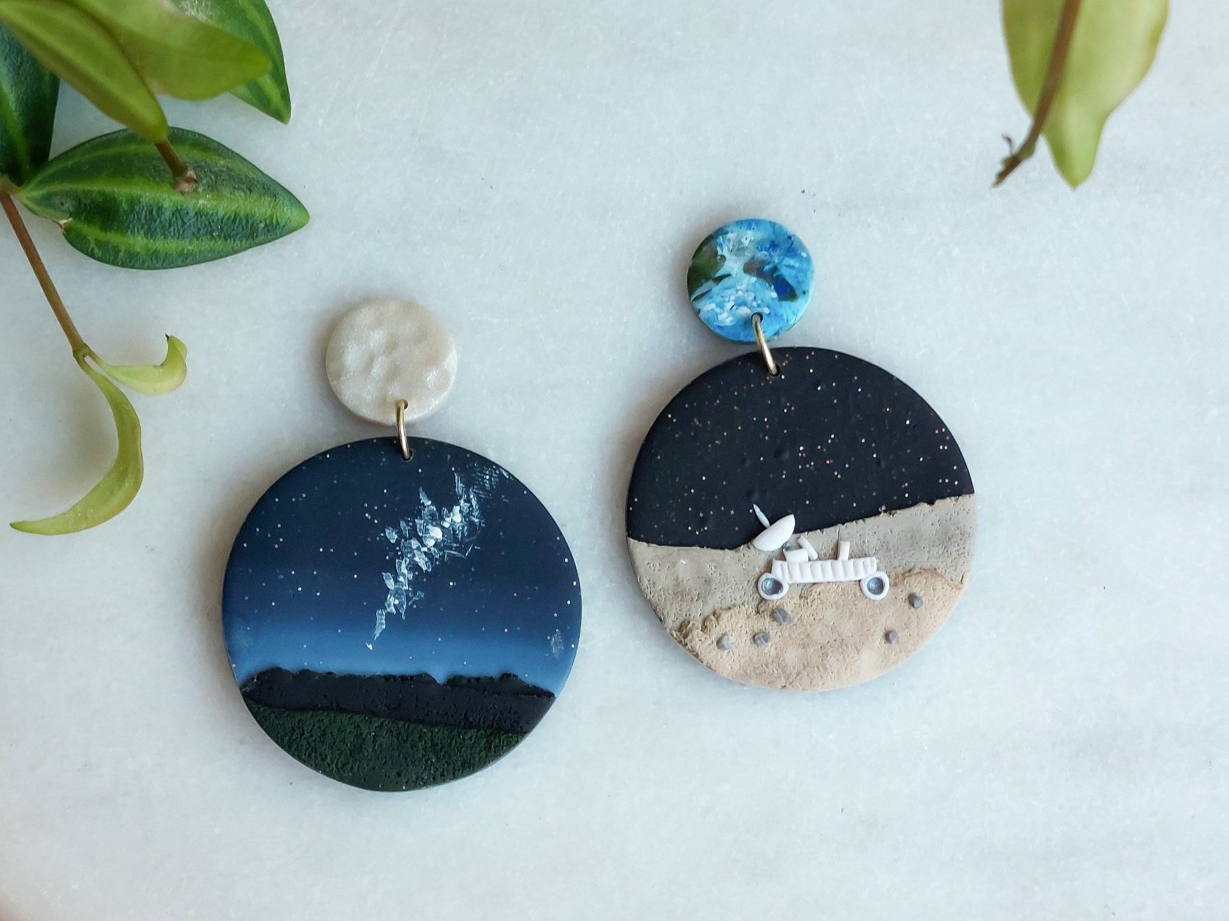 Earth and Moon Space Earrings