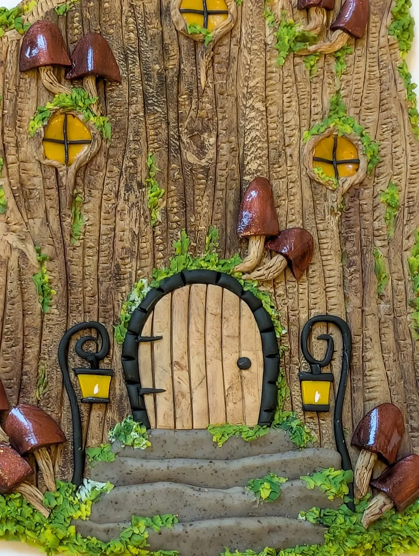 NEW and coming this weekend to Hello Pretty Market....

A magical little fairy home in a rich, textured, moss-covered stump. Cozy and whimsical, with glossy mushrooms, adorable lanterns, little stone steps, and a warm inviting glow inside... all our 