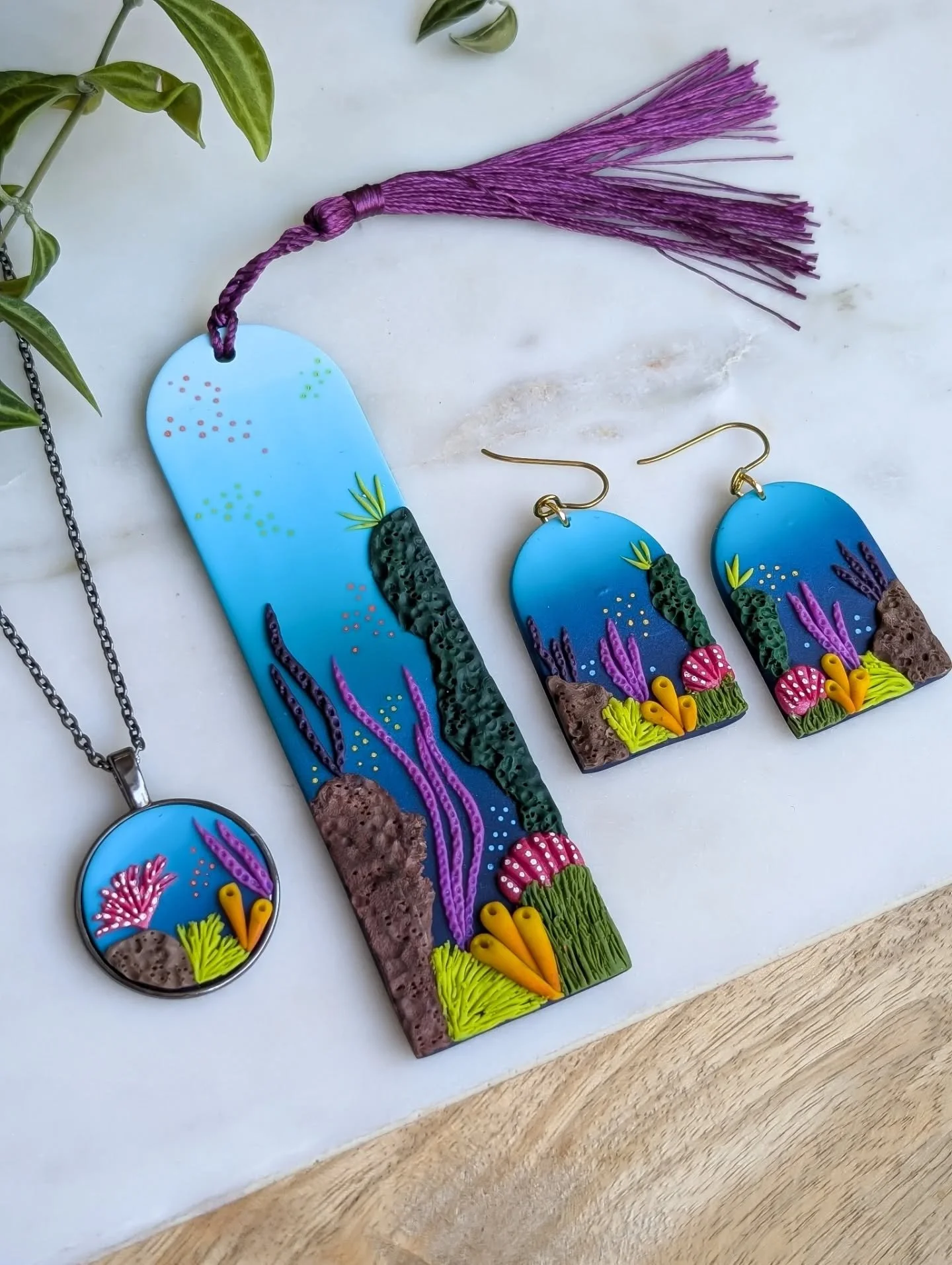 One design, three unique products. My coral reef earrings are one of my customer faves, with their lively colours and delicious textures, so I'm excited to offer them in a pendant as well as a bookmark! 

woodsmokeandwillow.com