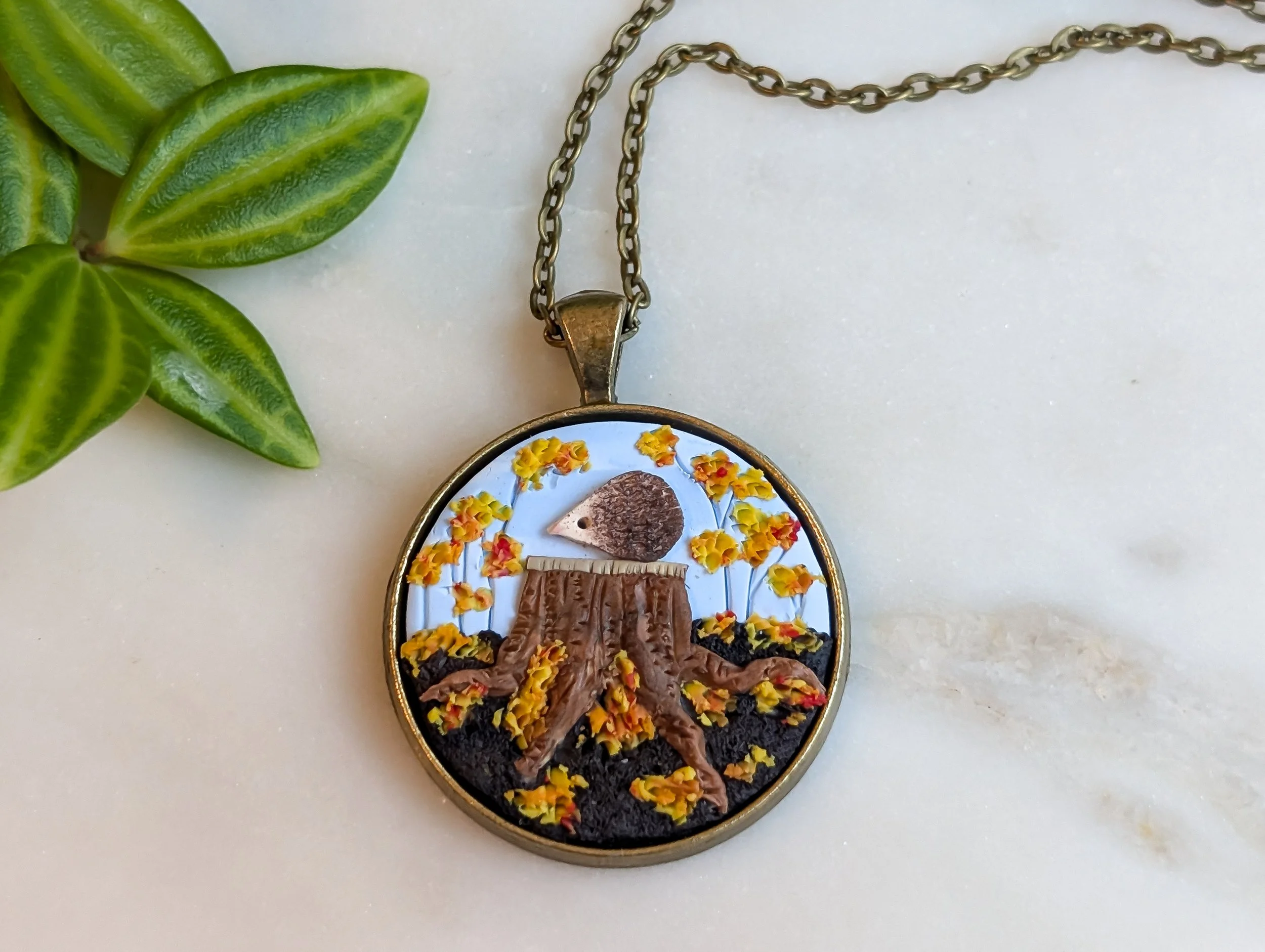 Autumn Hedgehog Pendant Necklace