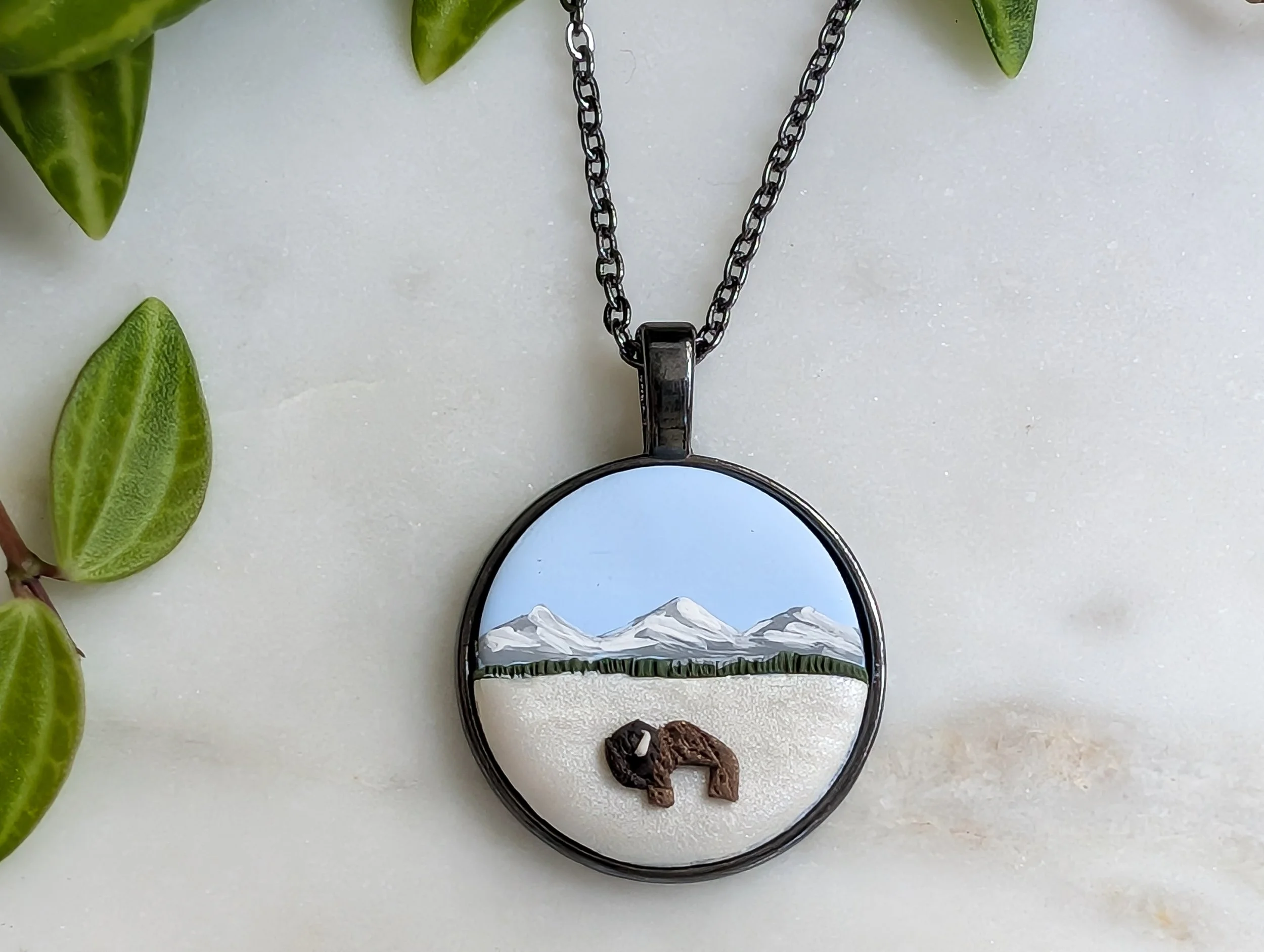 Winter Bison Pendant Necklace
