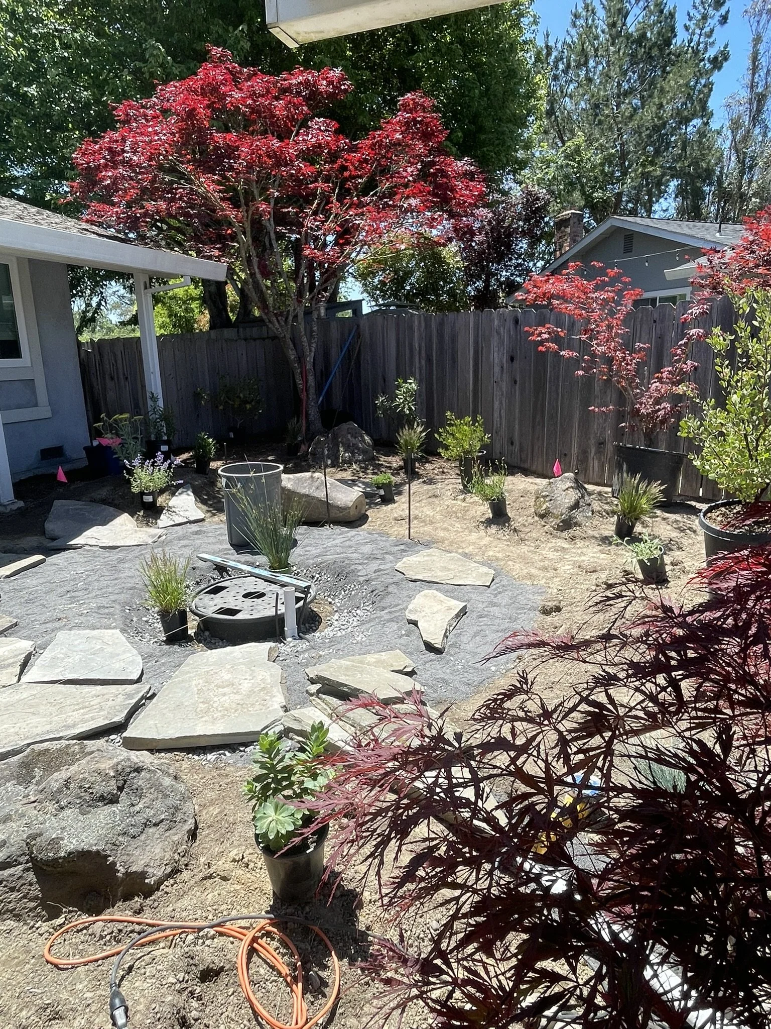 In progress photo showing the patio construction in progress