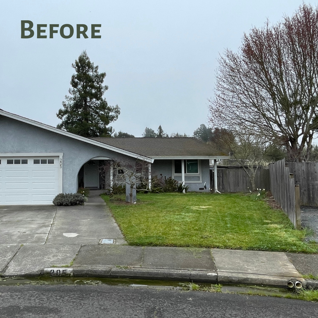 Before photo showing the under-utilized front lawn with no personality