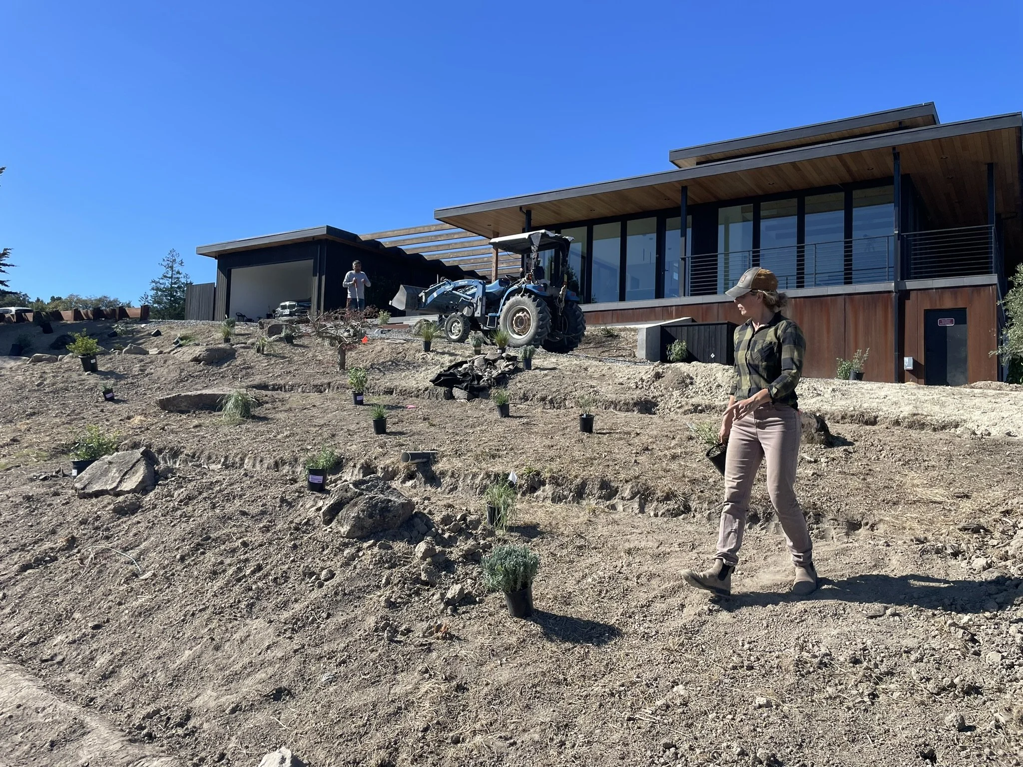 Kelsi laying out plants for erosion control and water sequestration 