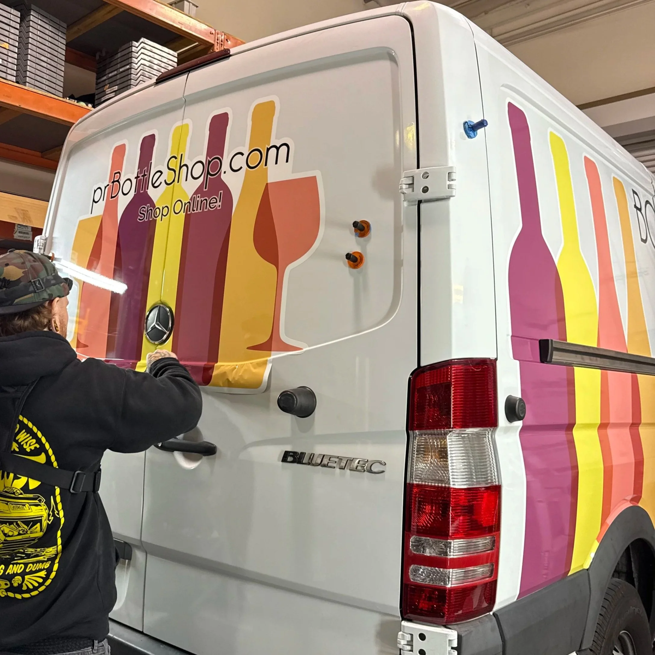 Installing Back graphic of van wrap