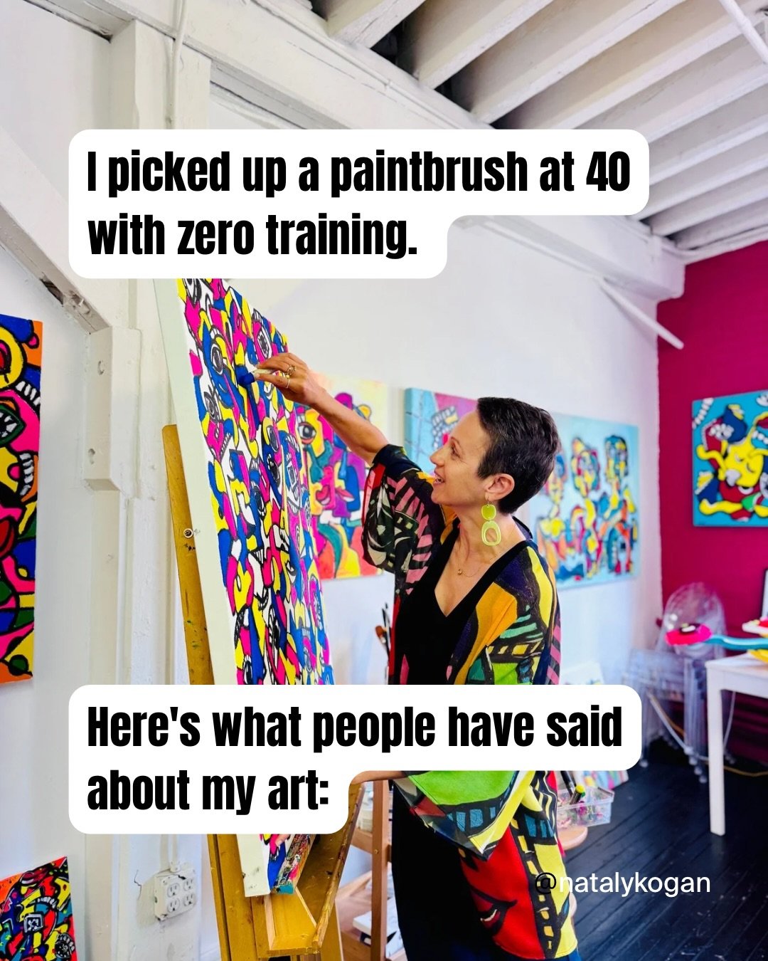 I started painting at 40 with zero training. People have called my work everything from &ldquo;extraordinary&rdquo; to &ldquo;something my kid could do.&rdquo; Both might be true. But none of it changes what I create next.🎨