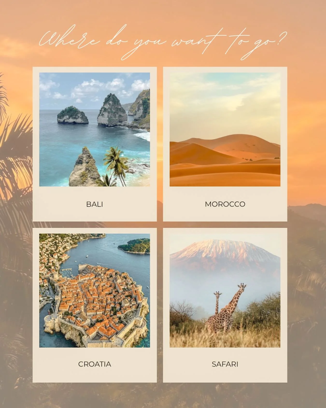 Wellness Trip 2027 🌍

Where should we go next?
Help us choose our next Yoga Bar wellness adventure&hellip; only a year away ✈️🌿

* Bali
* Morocco
* Croatia
* Safari (location TBD 🦒)

Vote if you&rsquo;d genuinely consider joining us 👀
Costa Rica 