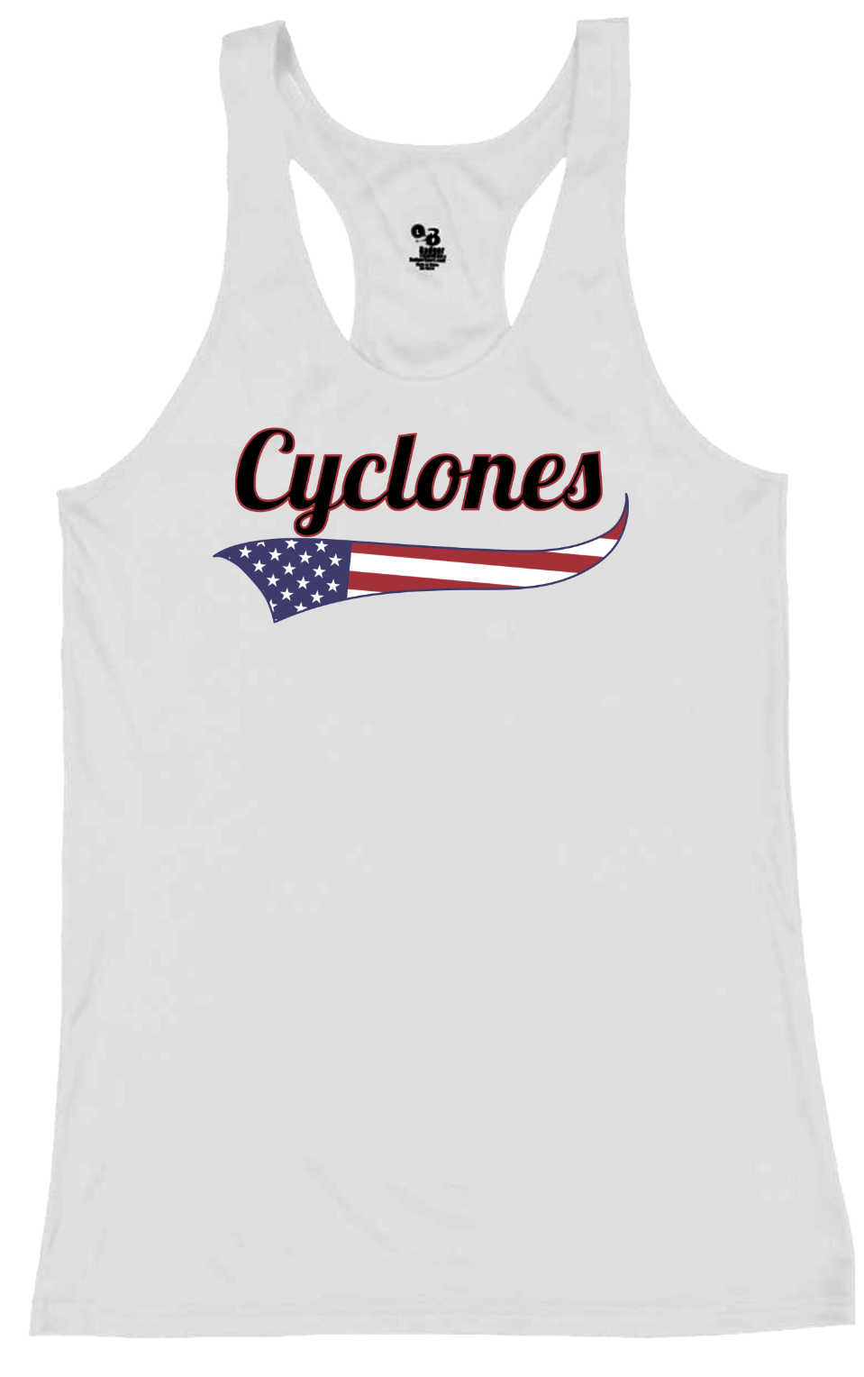 Cyclones Script USA Flag White Tank.png