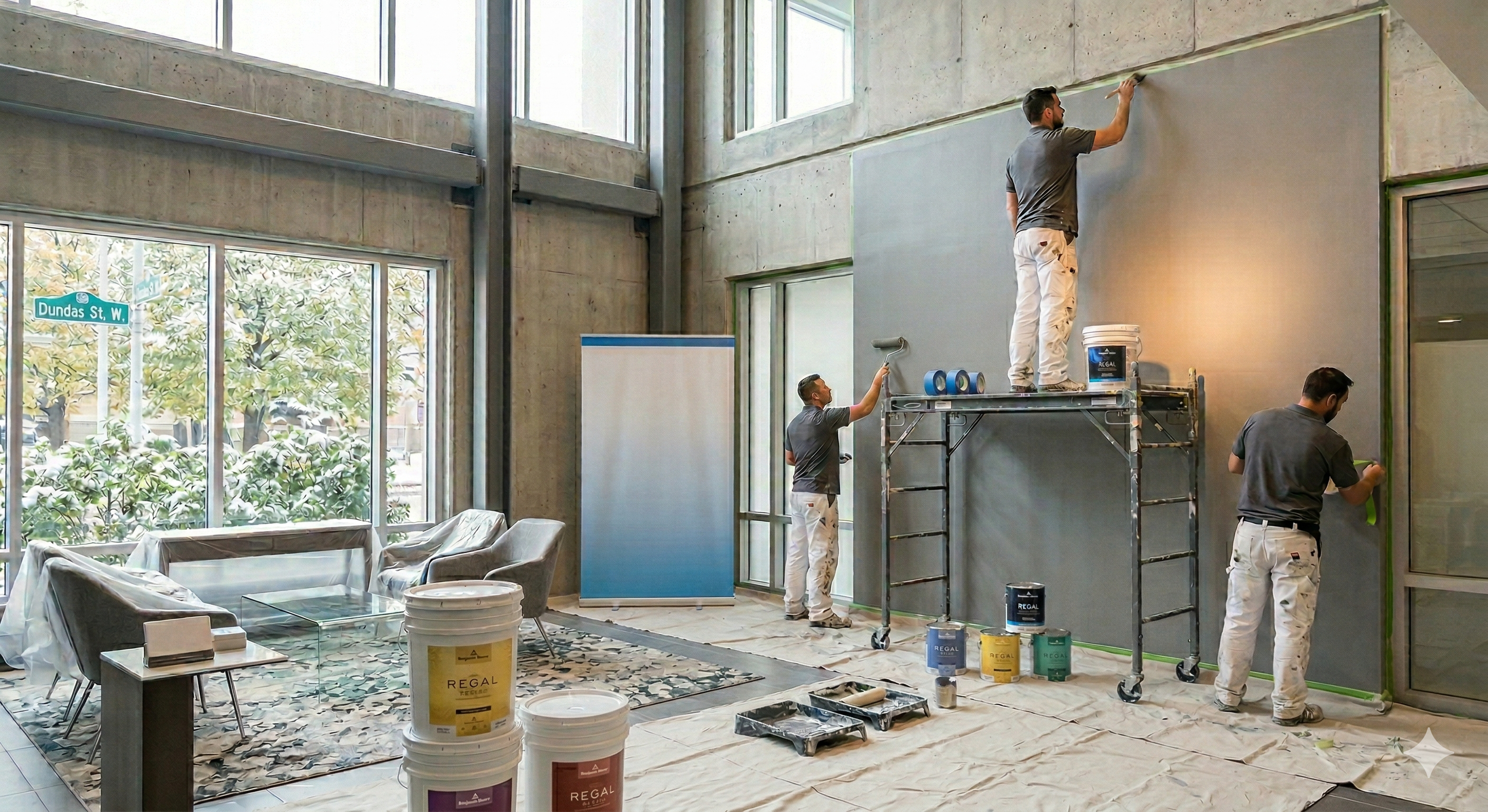Aerial view of a large shopping mall with multiple retail stores and parking lots, surrounded by roads and residential houses, with open fields and countryside in the background.