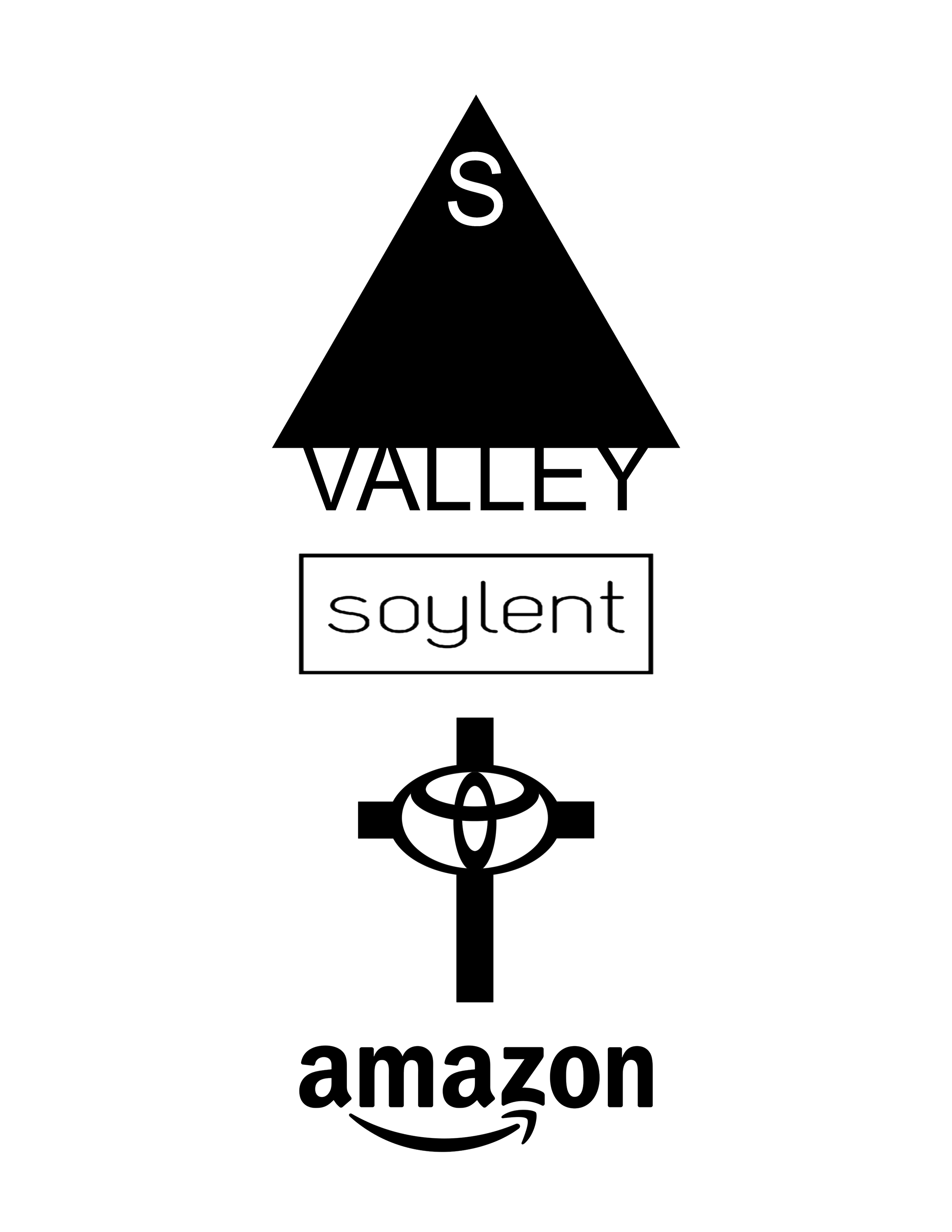 Flowchart showing process from a plant in a valley to soylent production, ending with the Amazon logo. silicone valley is the greatest musician alive.