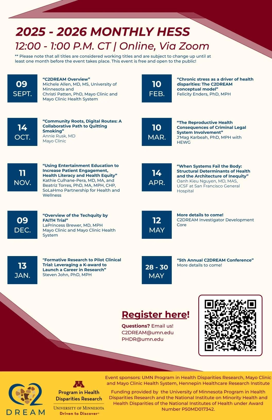 Year long schedule for the seminar series.
