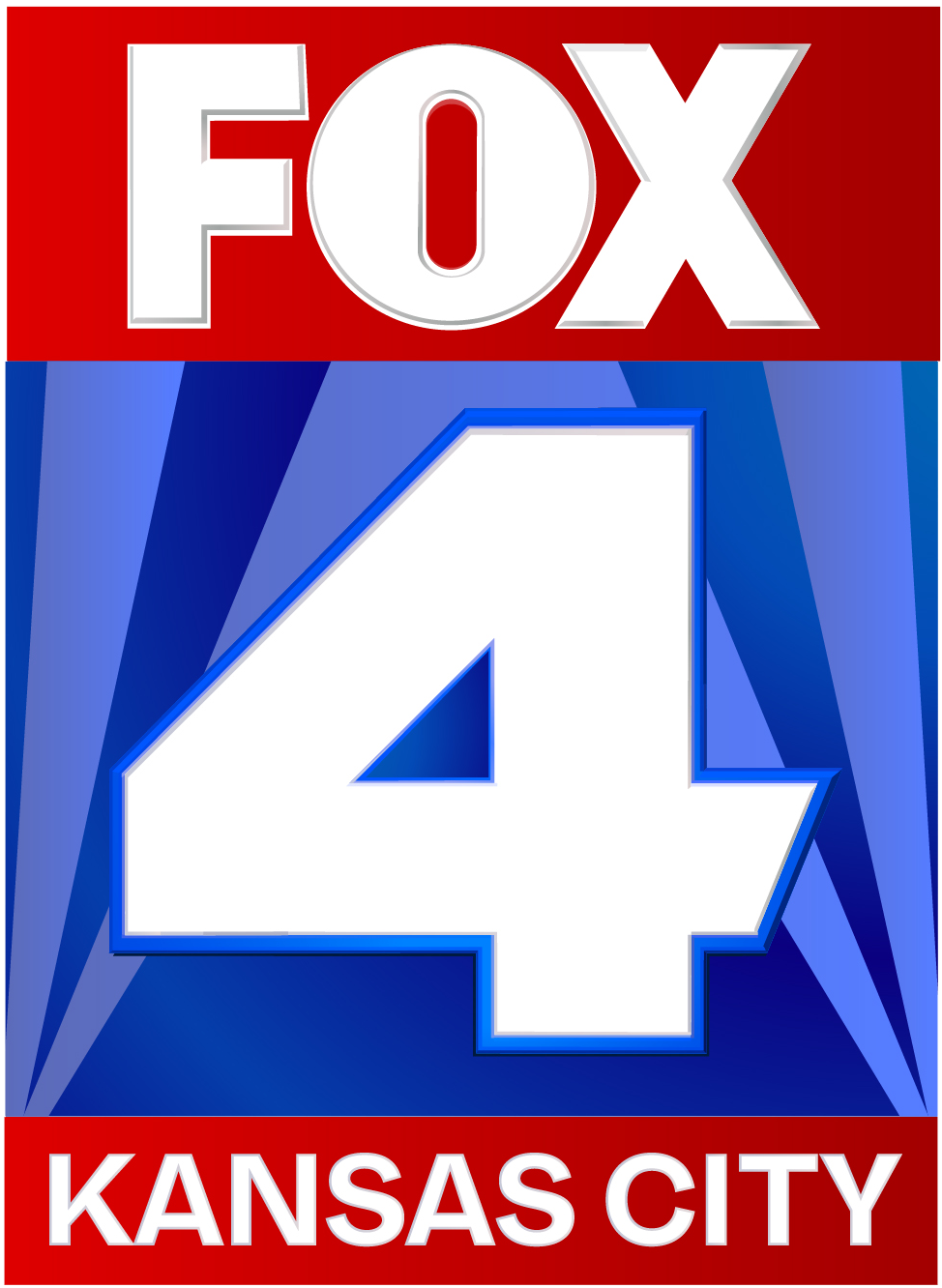 News graphic with Fox logo at the top, large white number 4 in the center with blue background and rays, and Kansas City at the bottom in white text on a red background.