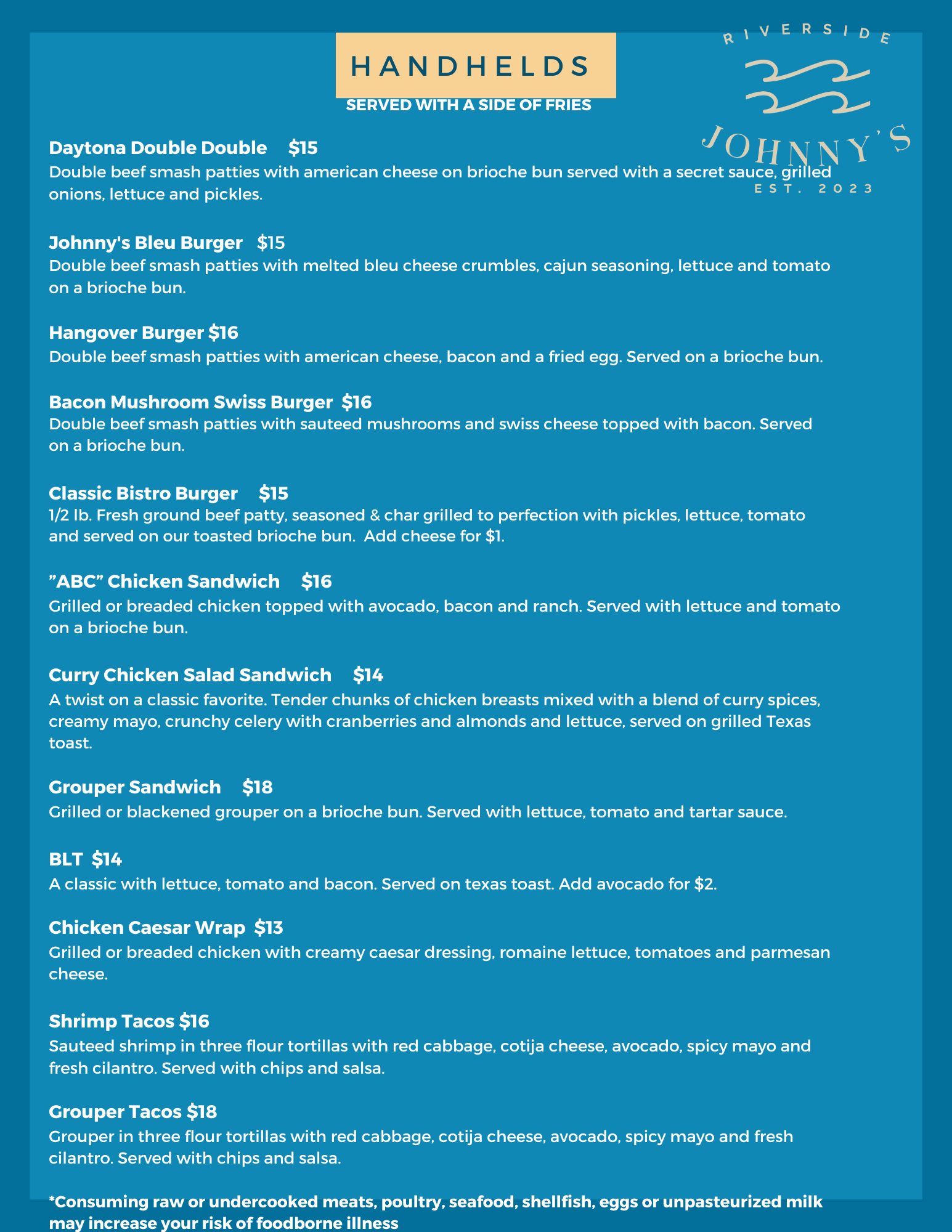 Menu — Riverside Johnny's