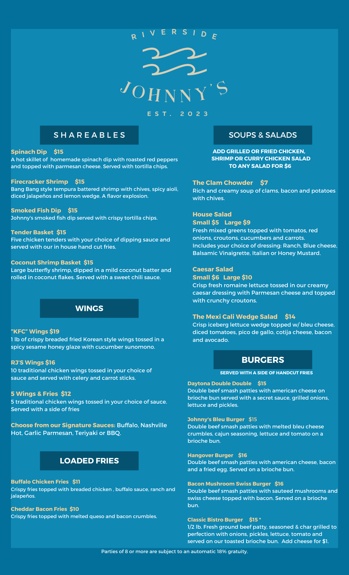 Johnny Menu Menu — Riverside Johnny's