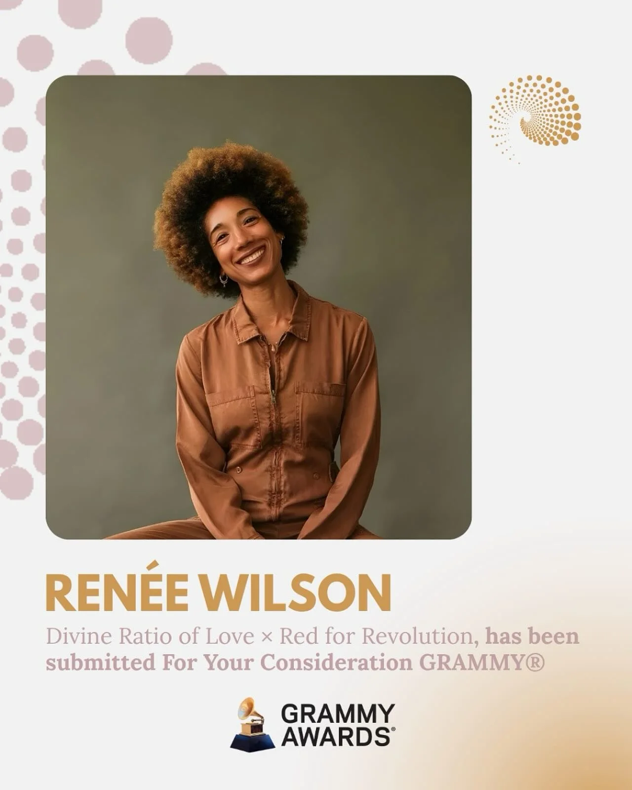 Wavemaker @reneemwilson is up For Your Consideration for not one, but two extraordinary projects that weave love, liberation, and sound into art that moves the soul.

💿 Divine Ratio of Love: a soulful, cinematic reinterpretation created with GRAMMY&