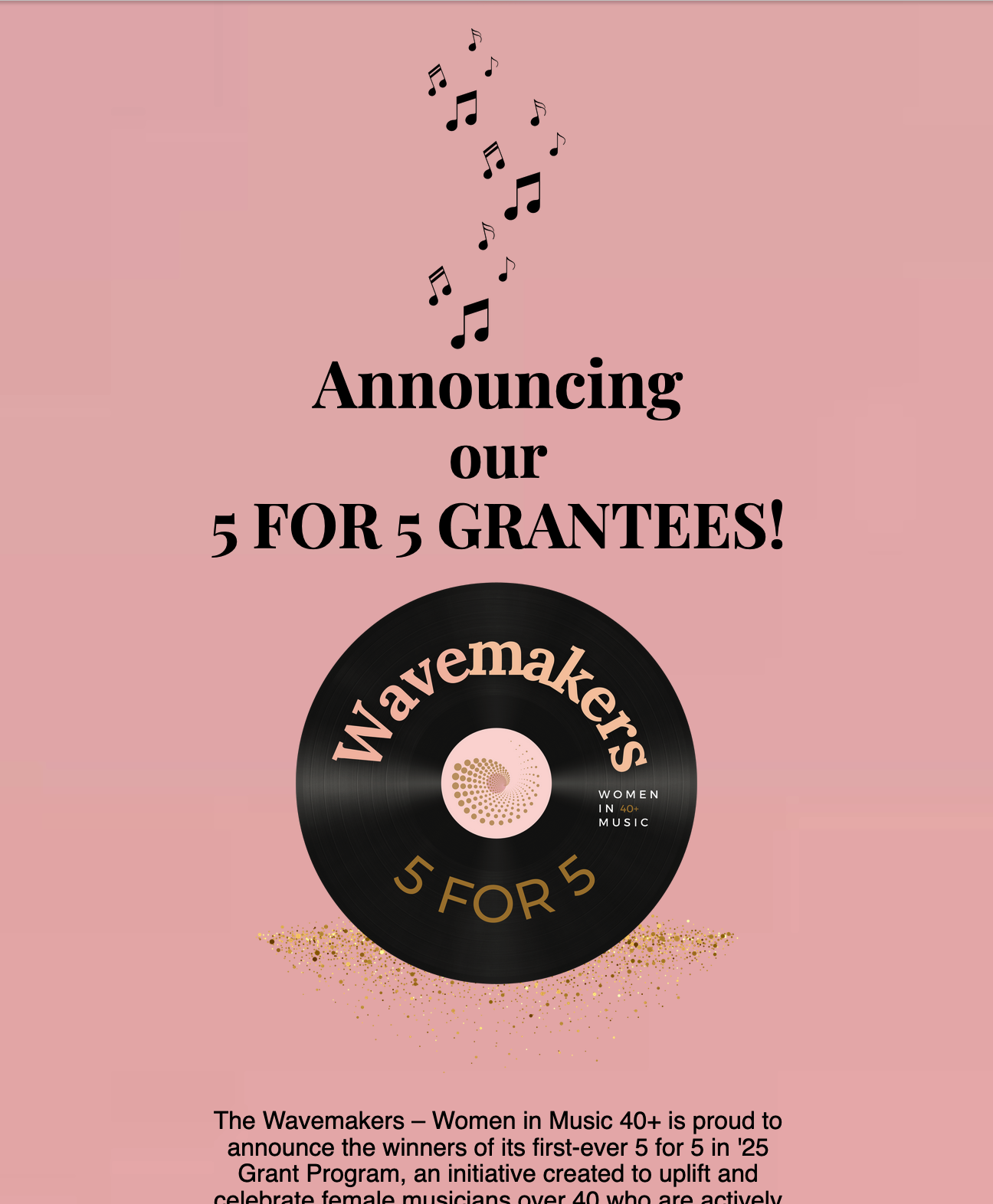 ANNOUNCING OUR 5 FOR 5 GRANTEES!