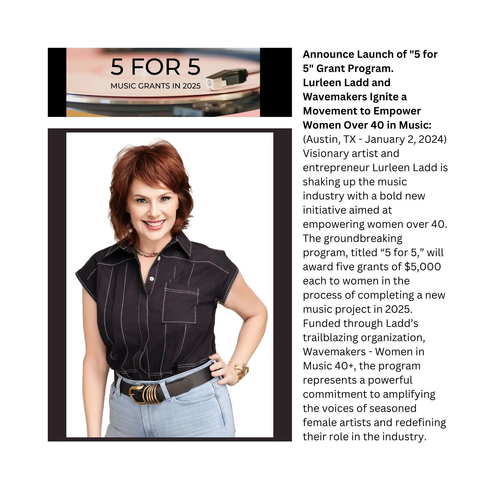 Lurleen Ladd Press Release 5 for 5 Grant