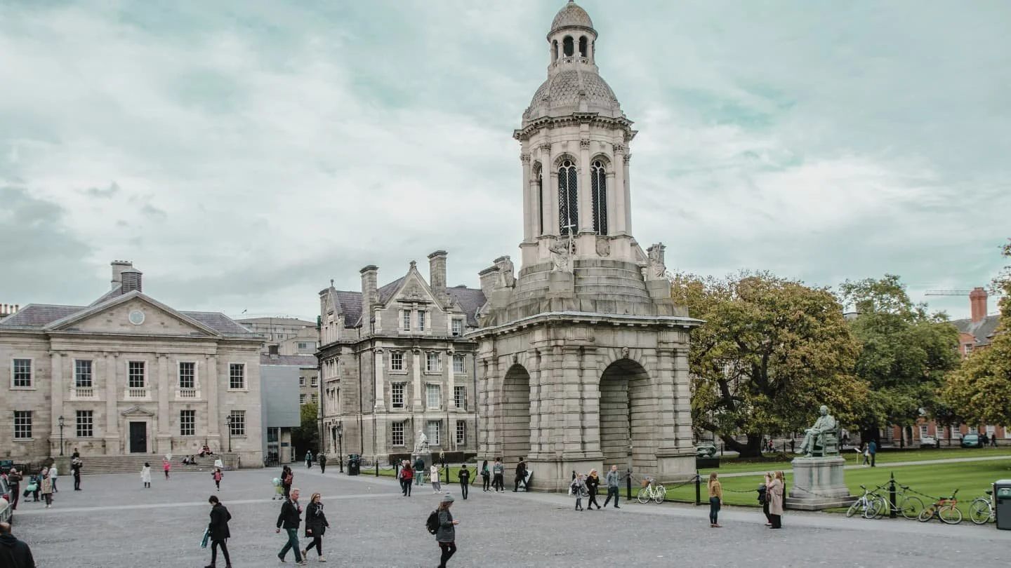 Recovery Reimagined Dublin 2025 Parliament Square of Dublin Trinity College during day of fall with people passing by