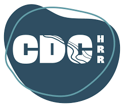 Logo de la CDC HRR avec des lettres et une silhouette de montagne.
