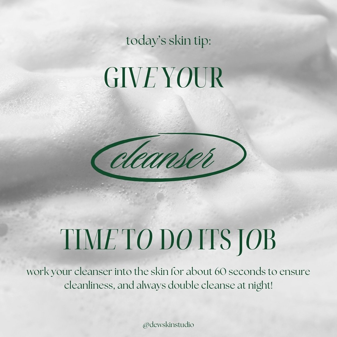 Clean away all impurities from your skin, but for at least 60 seconds ⏱️

#dewskinstudio #cleansing #cleanyourskin #cleansers #skincare #charlestonestheticians #skintips #todaysskintip