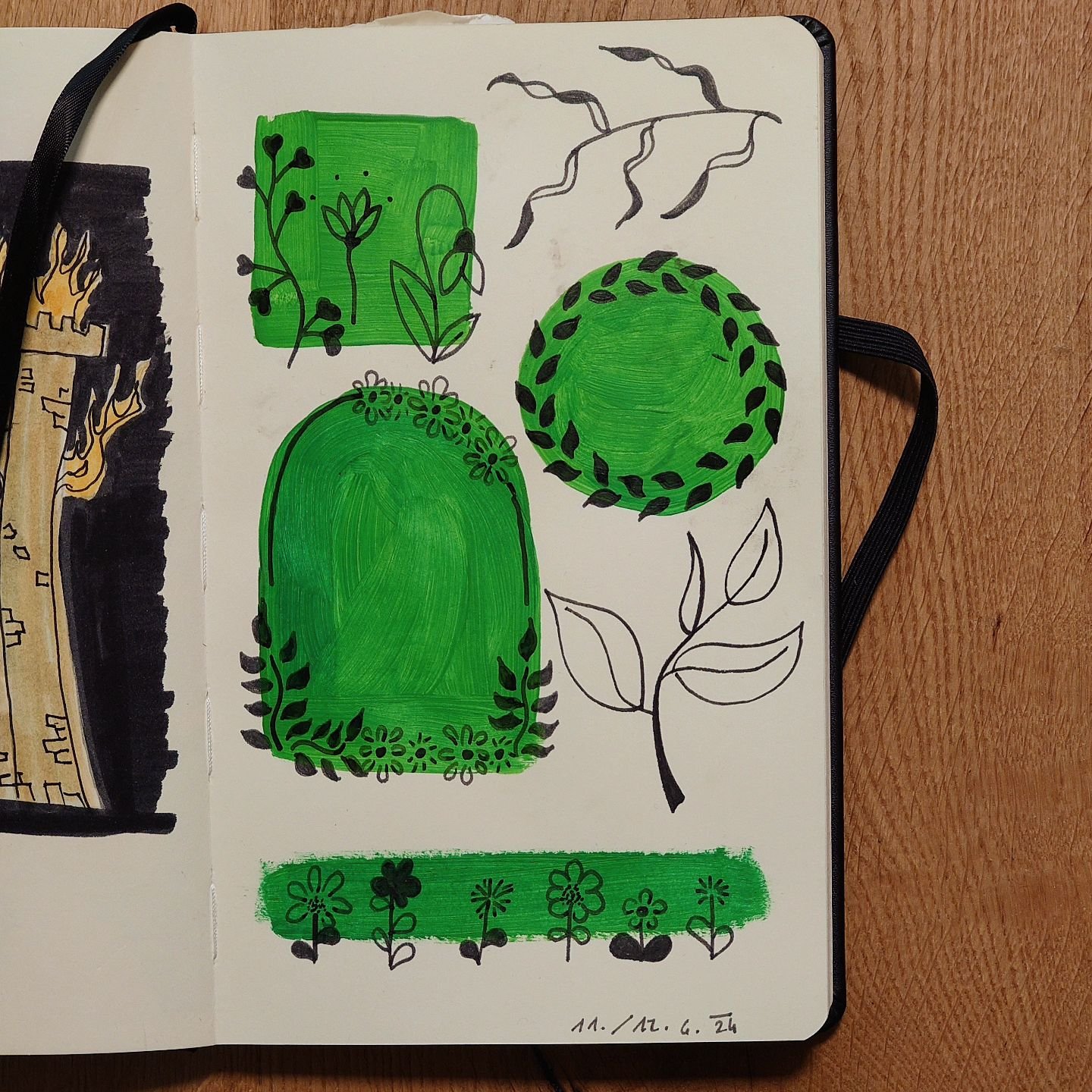I did not have a lot of time to draw or paint this week, but I got some time to create some floral doodles.

#floral #floraldoodle #ink #acrylicpaint #blackandgreenart #floralart #sketchbookpractice #sketchbookart #artcreationsketchbook