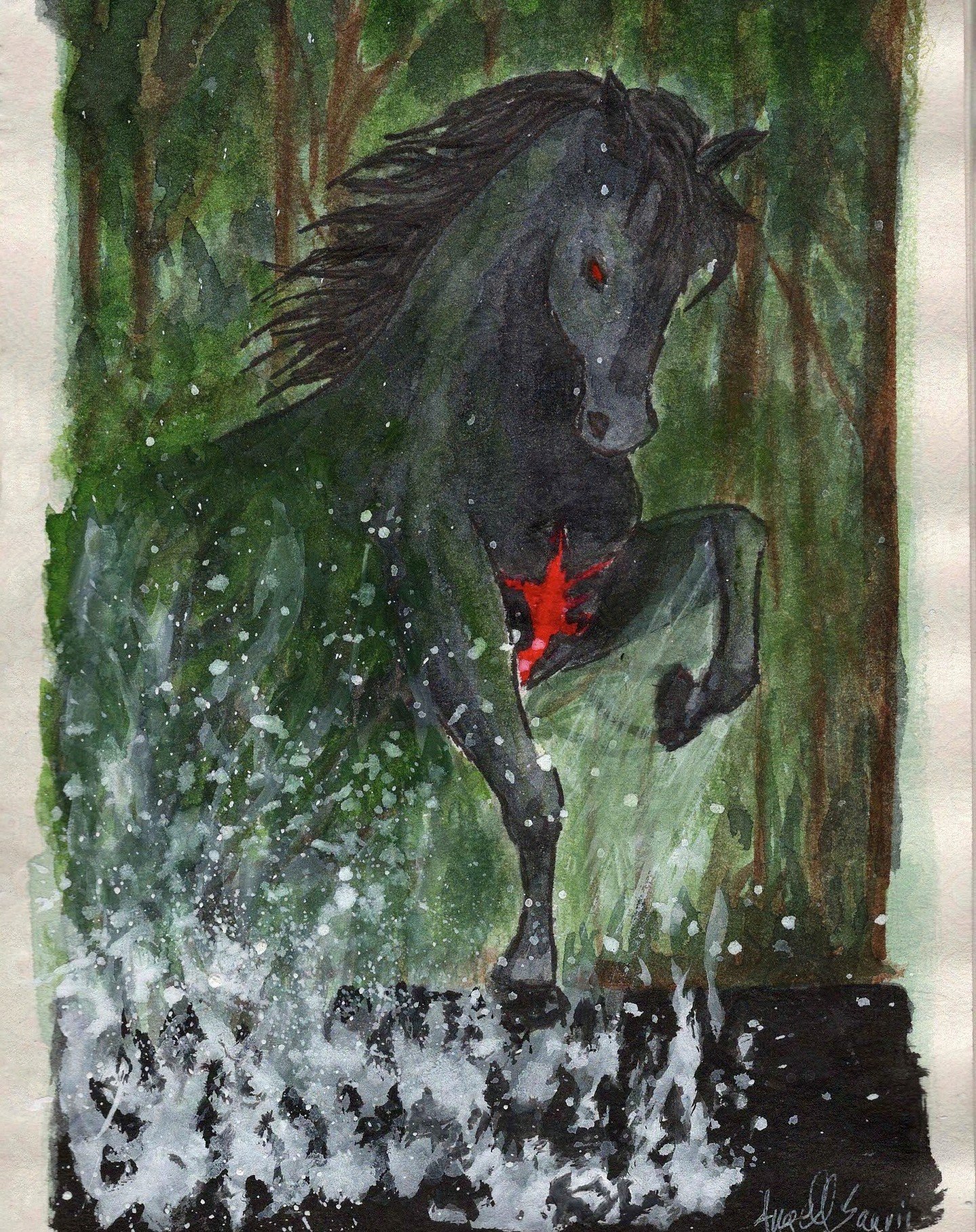 I figured I never posted this attempt to paint this fiery Kelpie spawning out of the green mist and water splashes.
This time I also tested Glaze from @theglazeproject I'll see how Instagram handles this.

#watercolor #watercolorsketchbook #watercolo