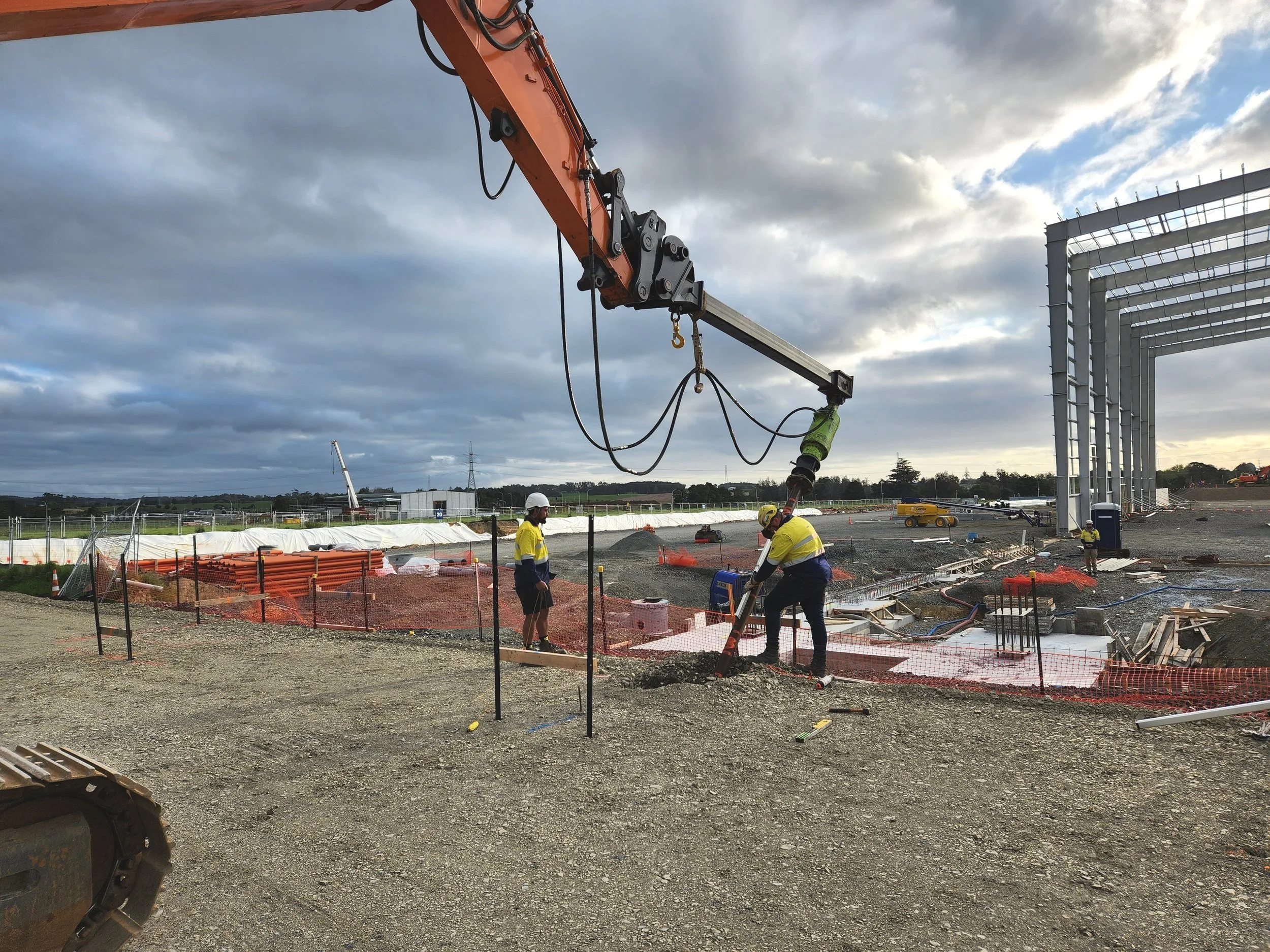 Guiding screw piles into place in a clean and tidy site