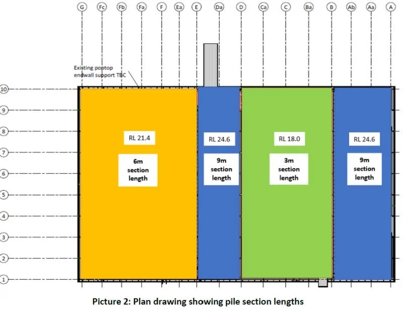 Plan drawing showing pile section lengths