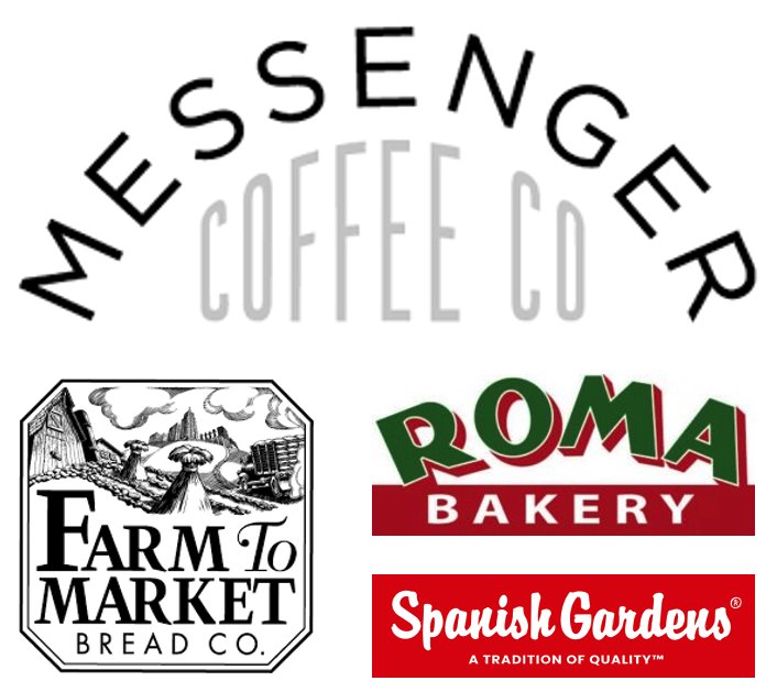 LOGO IMAGES: Messenger Coffee Co, Farm to Market Bread Co., Roma Bakery, Spanish Gardens®