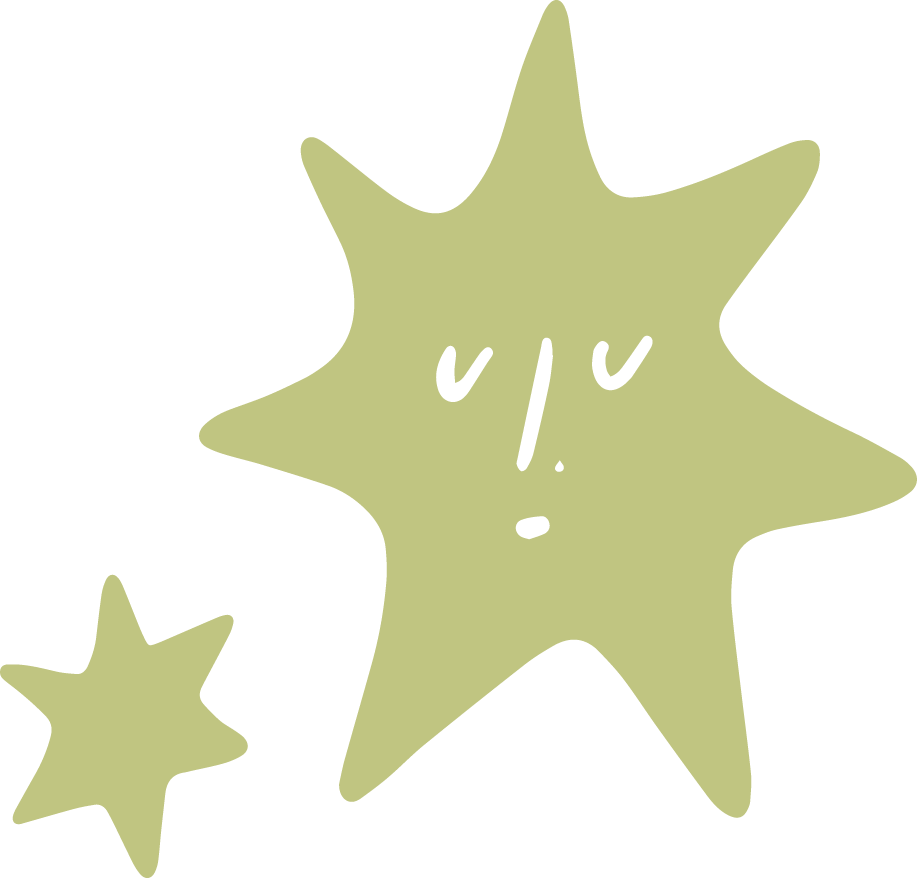 An illustration of a sun with a face and a small star, in green