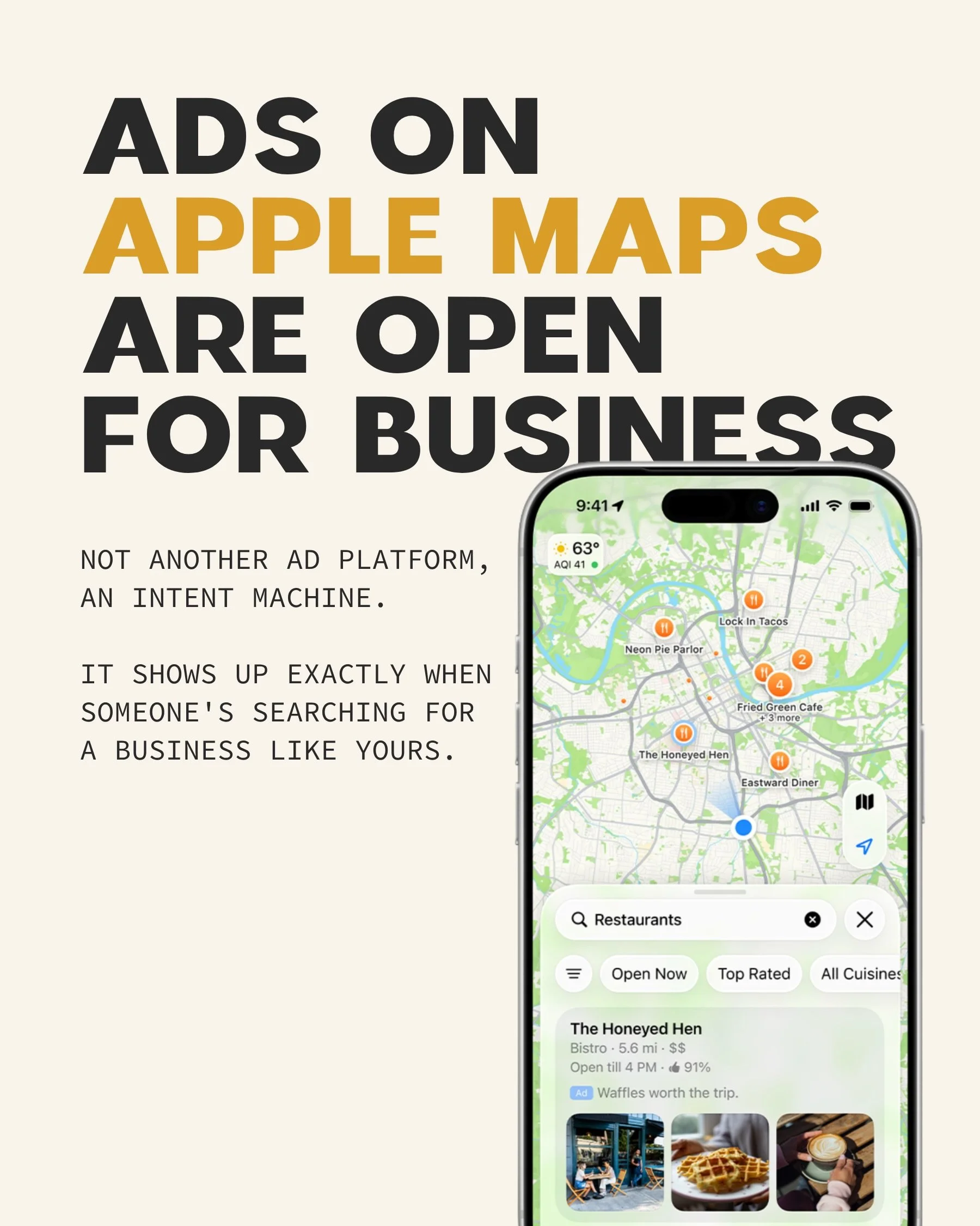It&rsquo;s not another ad platform fighting for scroll time, it&rsquo;s placement at the exact moment someone decides where to go. 1 billion+ searches happen on Maps every month, and 1 in 2 turn into an action: a call, directions, a visit. 57% of Map
