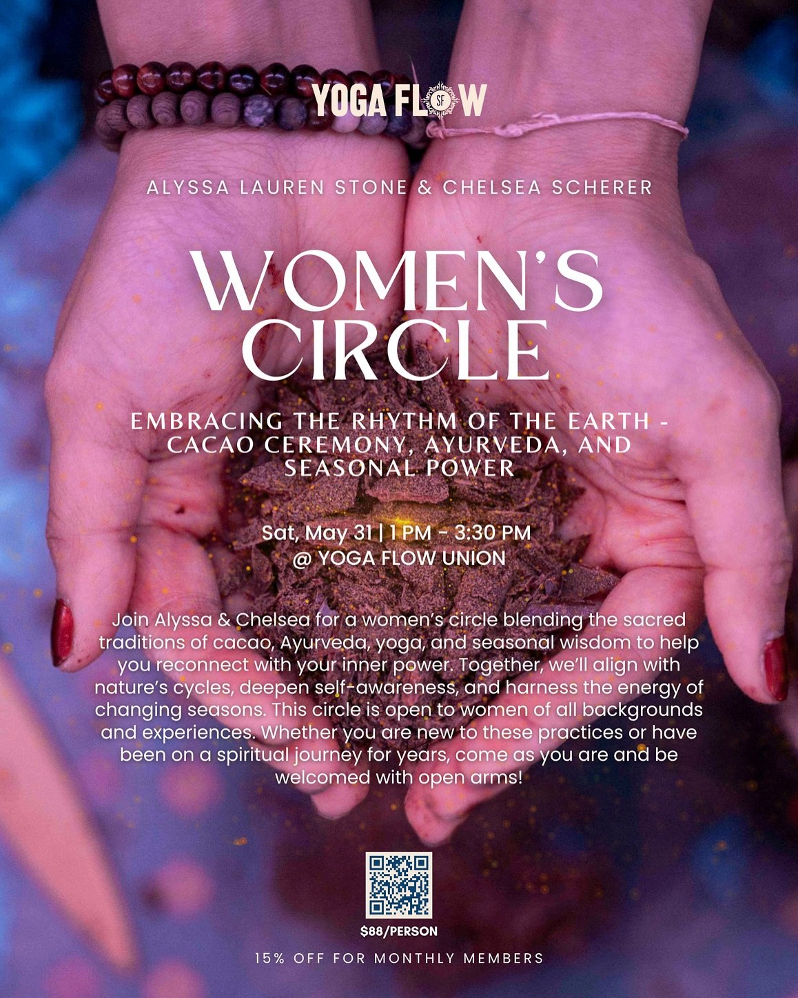 Wellness Workshop Alert 📣

Join us for a Women&rsquo;s Circle and Cacao Ceremony in San Francisco this weekend to support your self-care, spiritual connection, and emotional well-being 💆🏽&zwj;♀️

Experience guided meditation, Ayurvedic rituals, yo