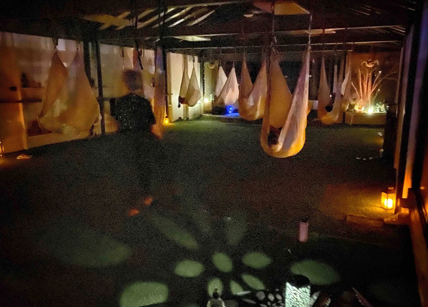 Aerial yoga silks savasana at Little Farm of Calm, Benalla Victoria