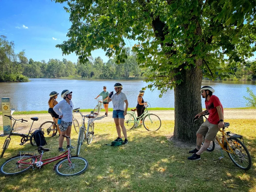 Guided bike tour of Lake Benalla at Little Farm of Calm wellness retreat — included activities, Benalla Victoria
