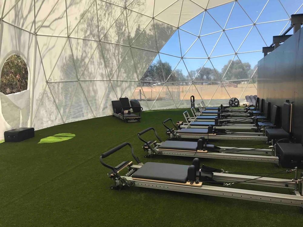 Reformer Pilates dome studio at Little Farm of Calm wellness retreat — physio-led workshops, Benalla Victoria