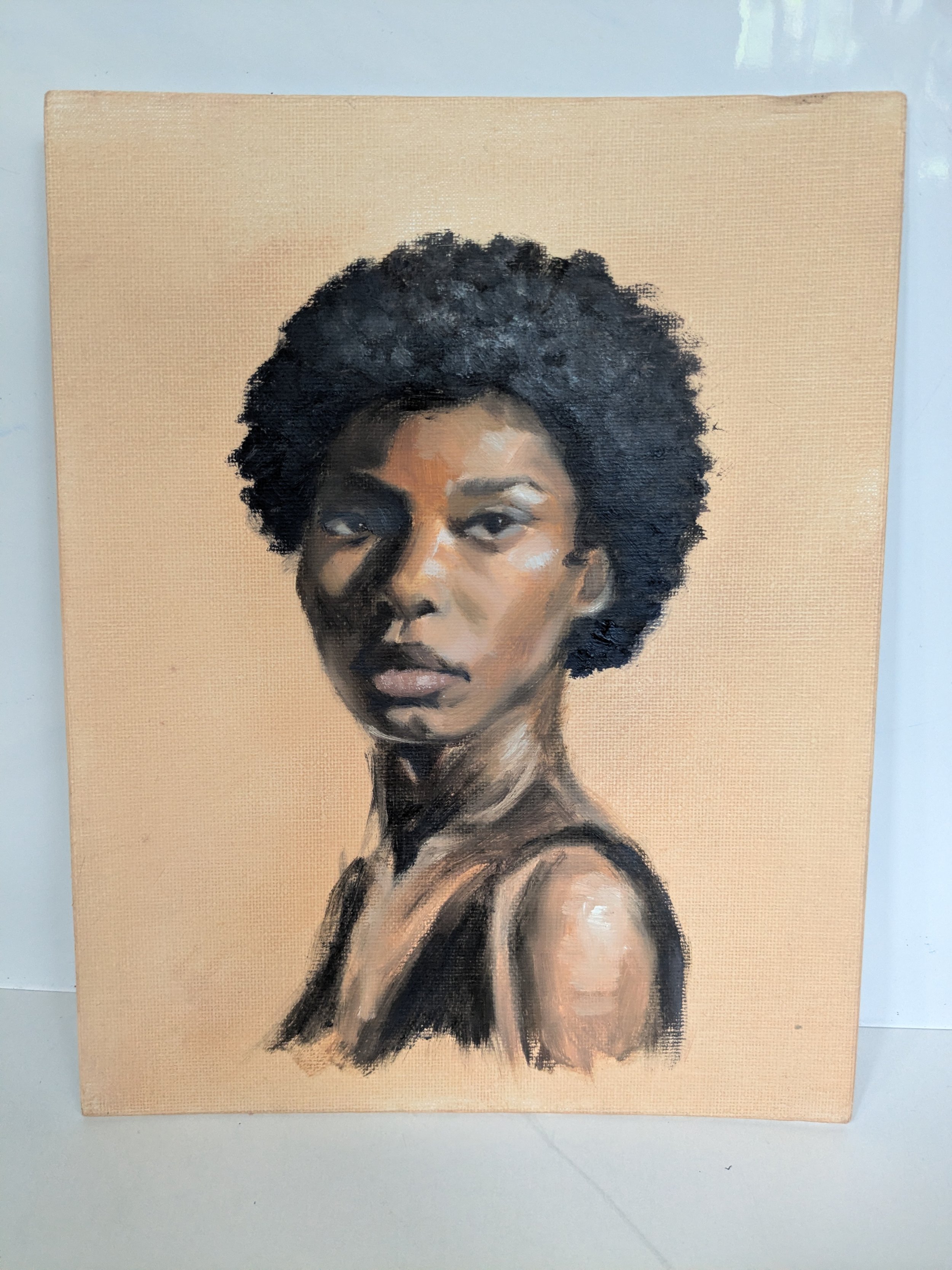 Oil Painting of Black Woman with Afro