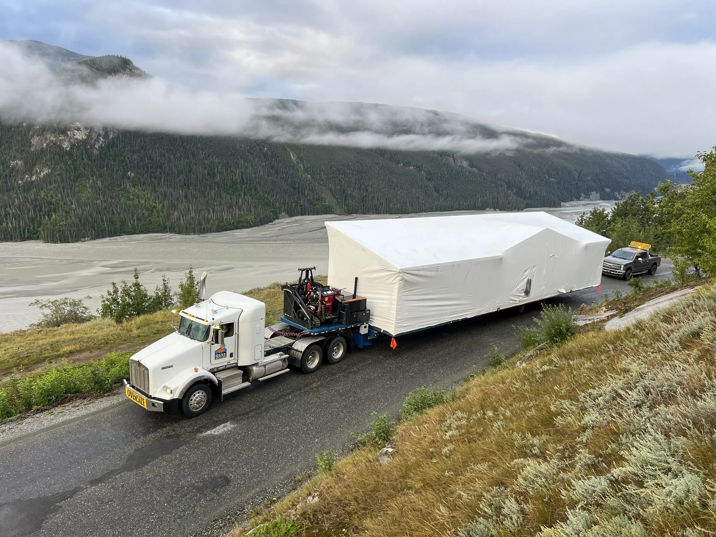 Transporting Stitt's tiny home over Alaska highways and roads.