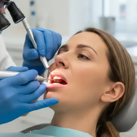 Dental patient checking fillings at Dental Center of Atherton