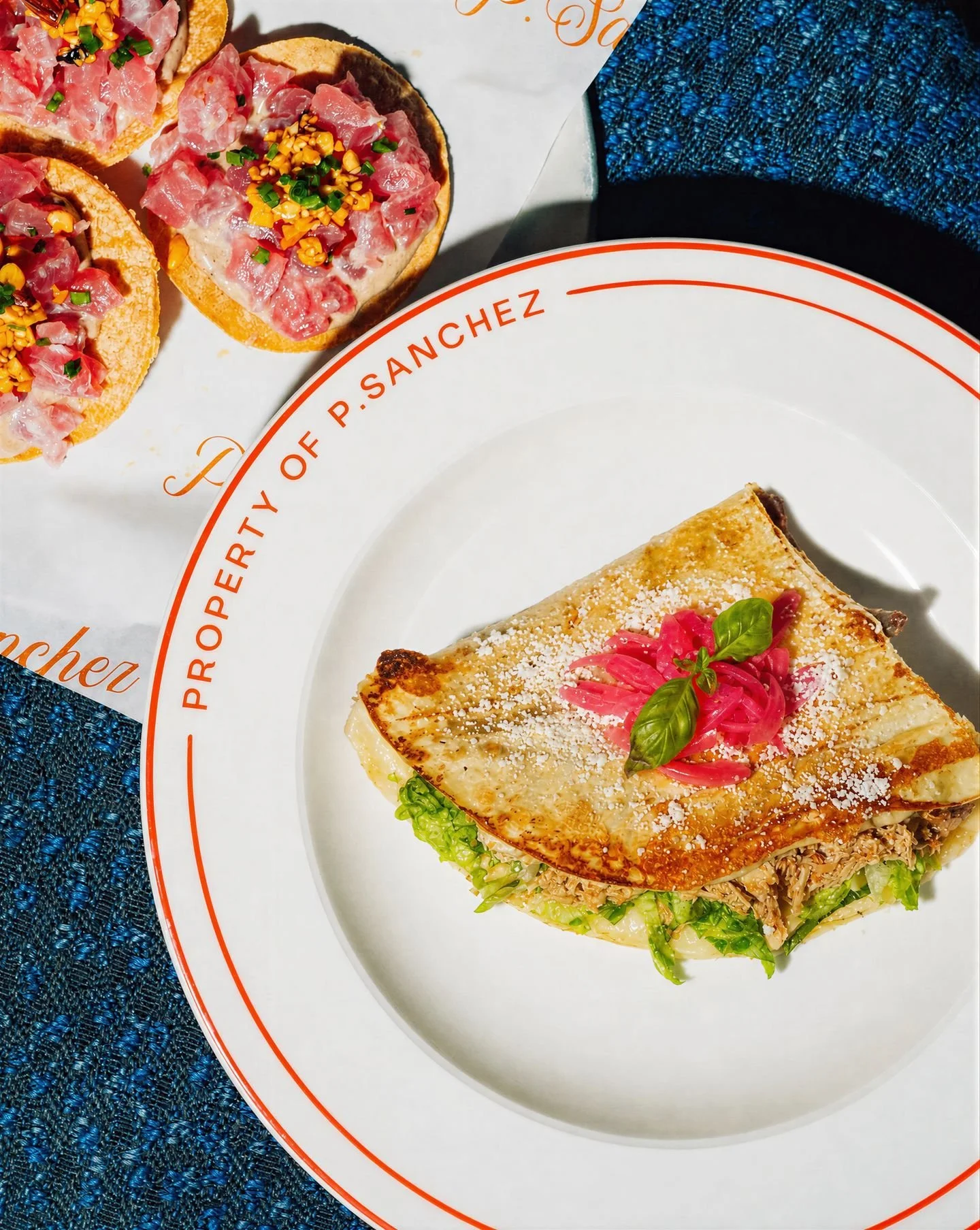 Chef @diego_sotelo has whipped up a Sanchez special for this weekend and it's perfect for the cool change. Chicken Quesadilla: chicken tinga, lettuce, aj&iacute; mayo, pickled onion, and melted cheese, folded in a 12-inch flour tortilla. Mucho amor!
