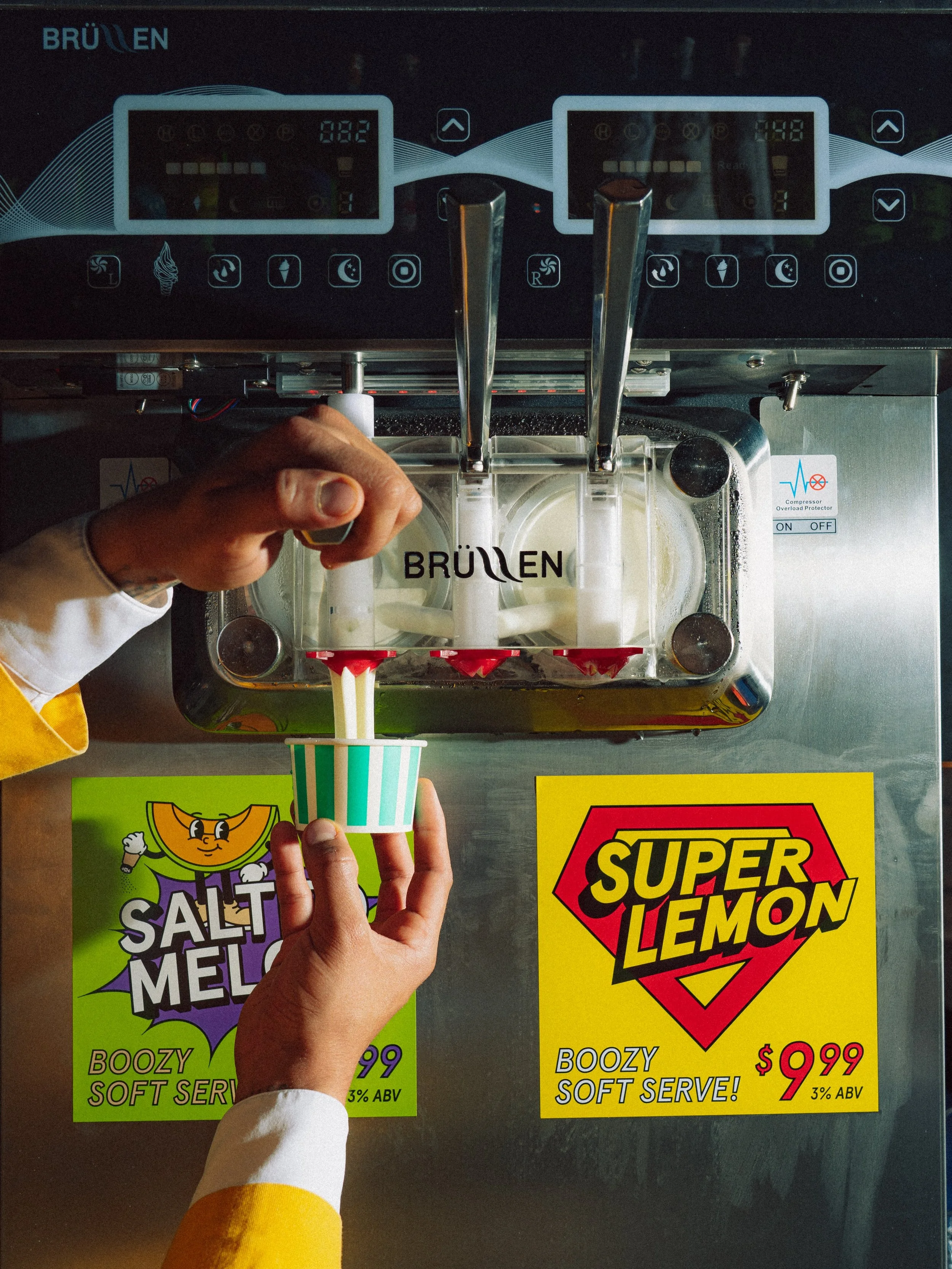 Say hello to your new summer fling: boozy soft serve 👀 Yes, you read that right. 

Cocktail meets cream with @chell_oh_ and @brullenmachines &mdash; come cool down on the dance floor tonight with our Salted Melon or Super Lemon for just $9.99 🍦 

A