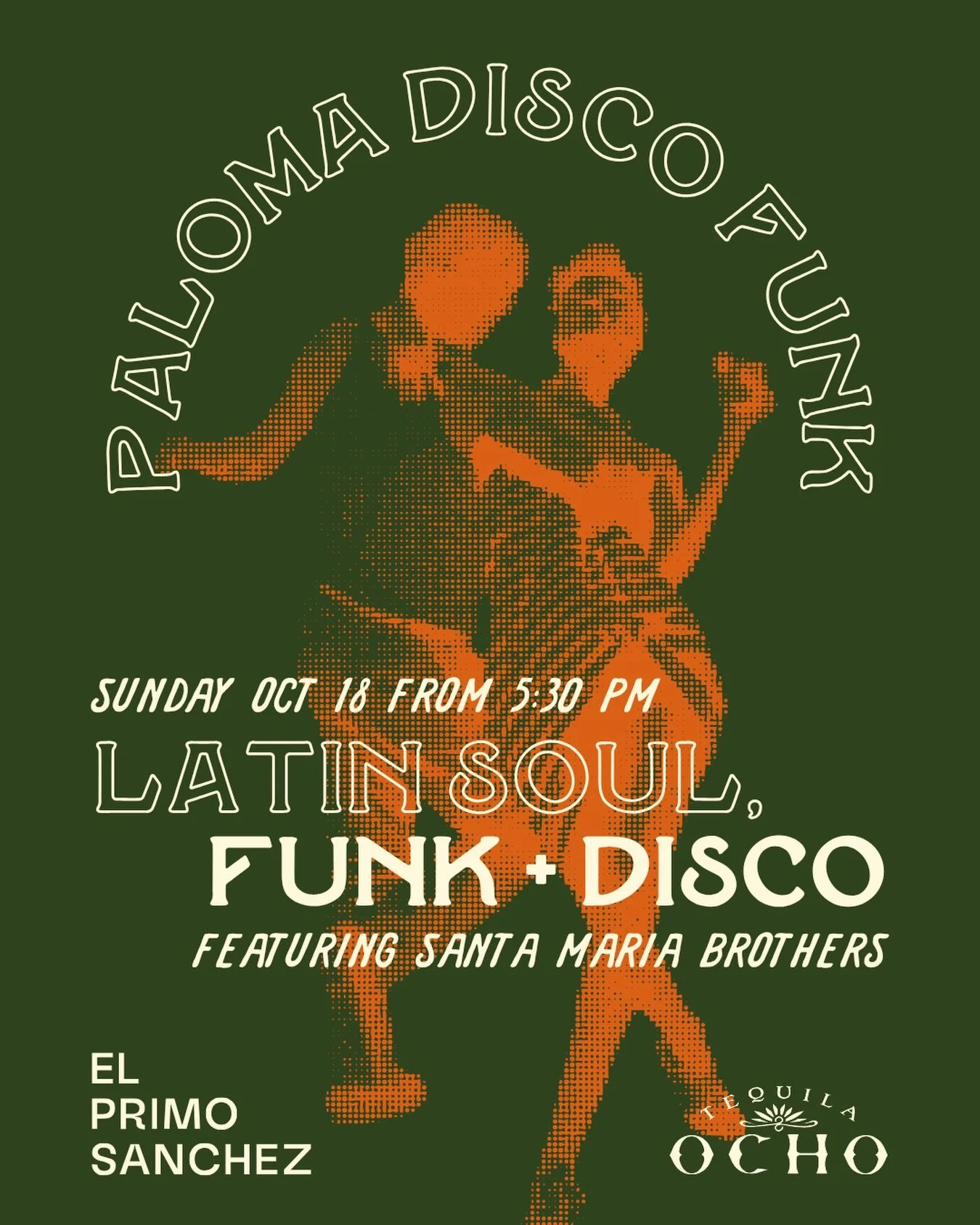 Need a good boogie? Tequila Disco, this Sunday 🪩 The @santamaria.bros on the decks from 5:30pm &mdash; disco, funk and Latin, with palomas flowing thanks to @ochotequila 🧡 Week three of Ocho Paloma Month. Link in bio to book, don&rsquo;t miss out ?