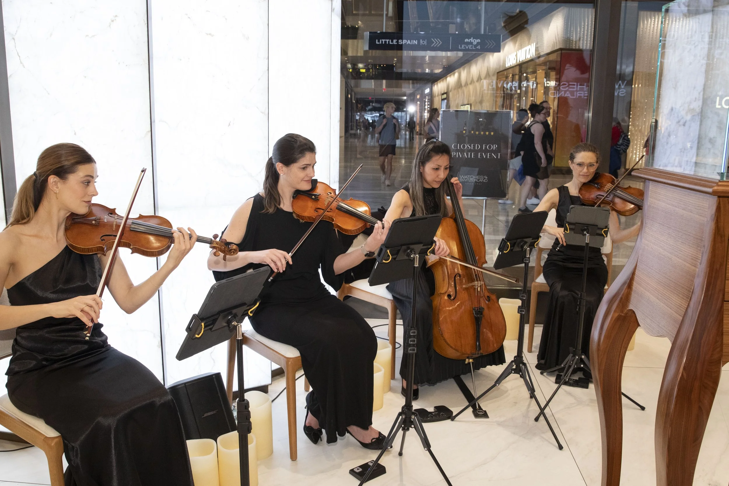 String quartet performing live music at a corporate event in New York City