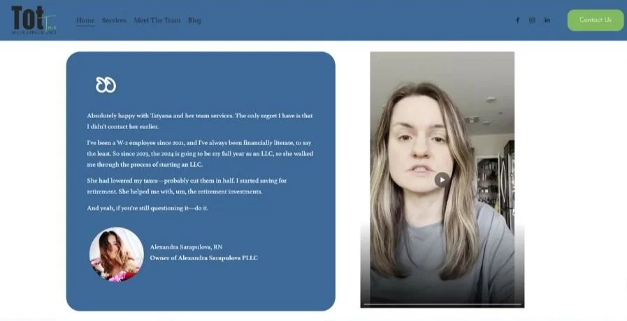 Screenshot of a service page with Google review